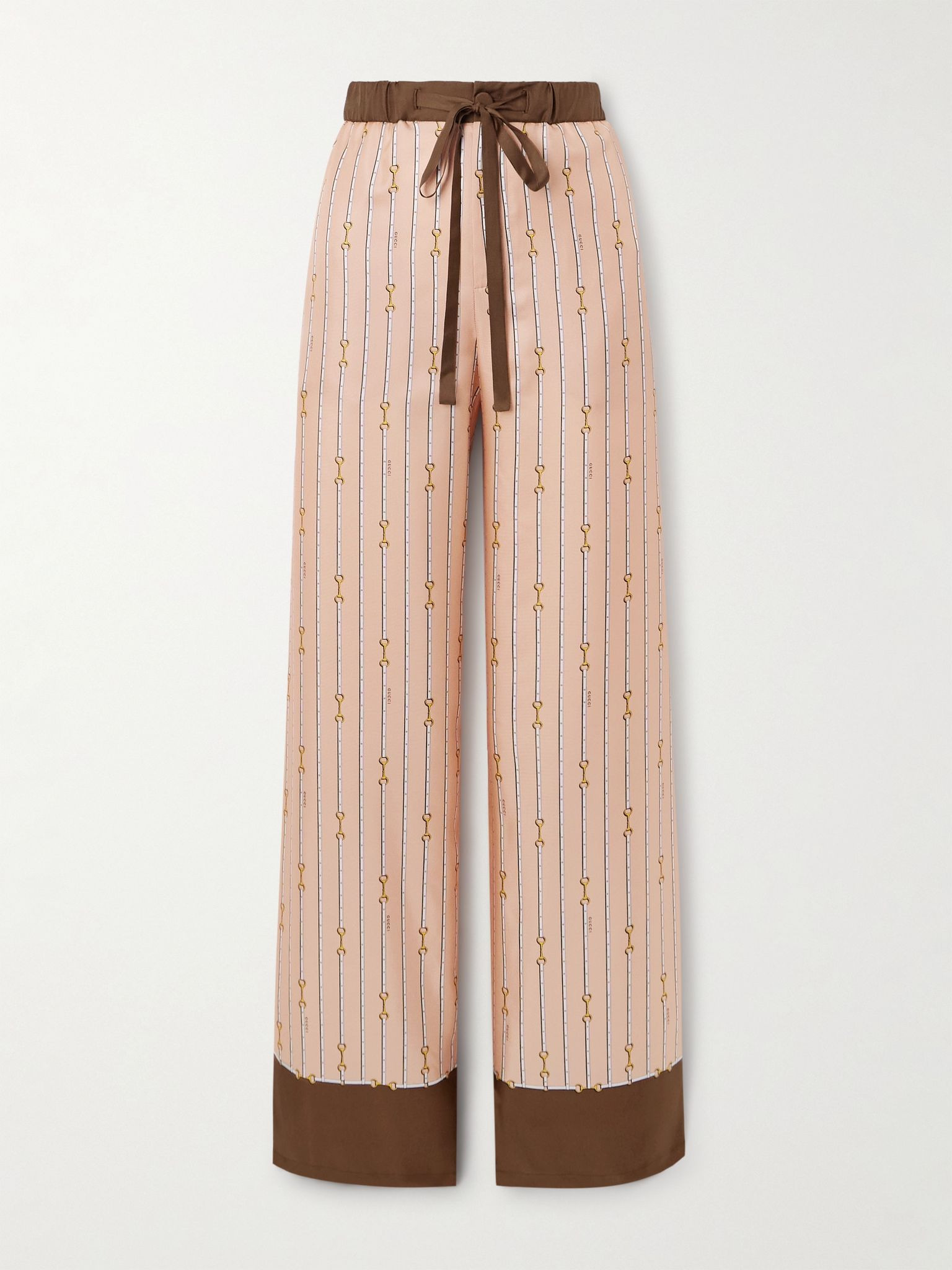 Striped silk-twill wide-leg pants Brown - 1