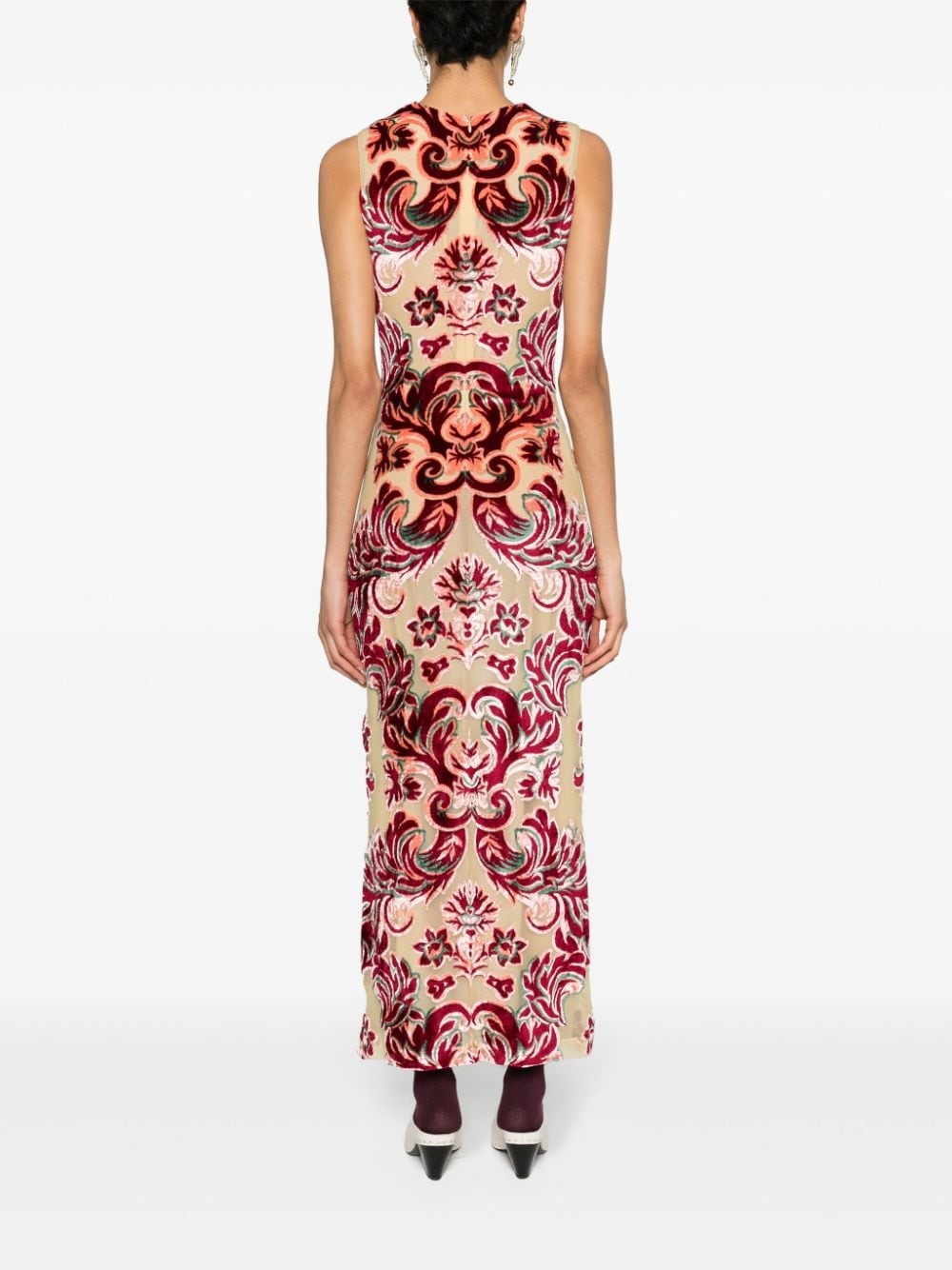 baroque-pattern velvet midi dress - 4