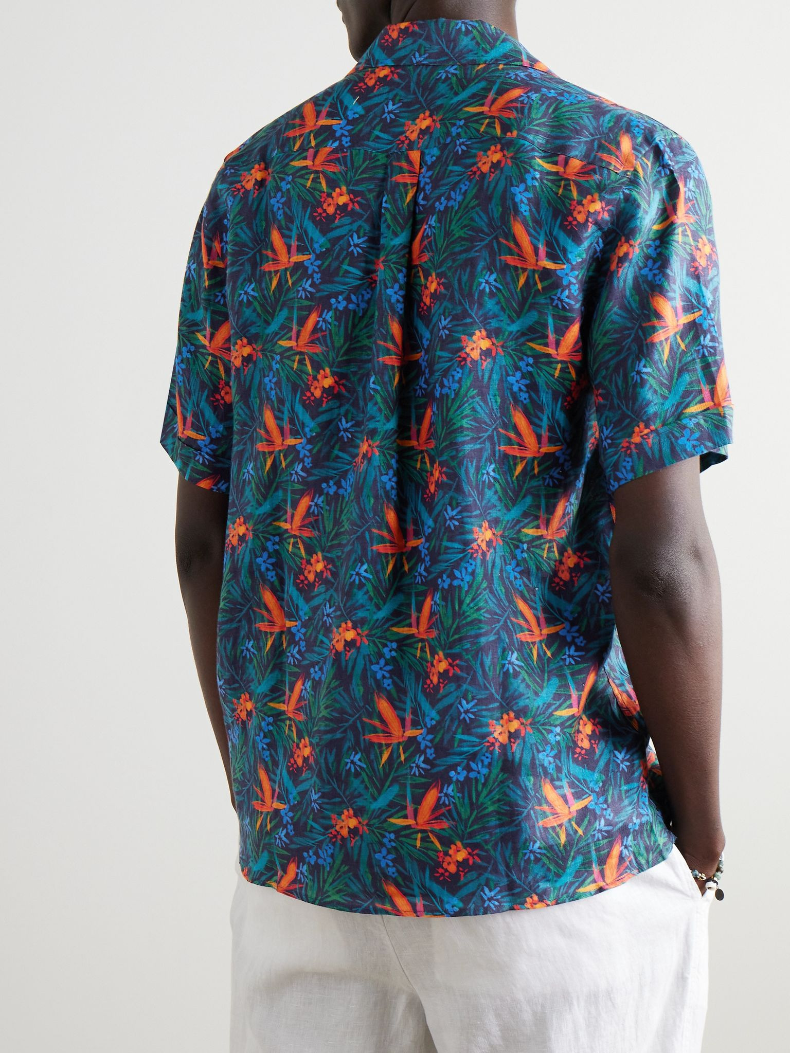 Charli Camp-Collar Printed Linen Shirt Blue - 3