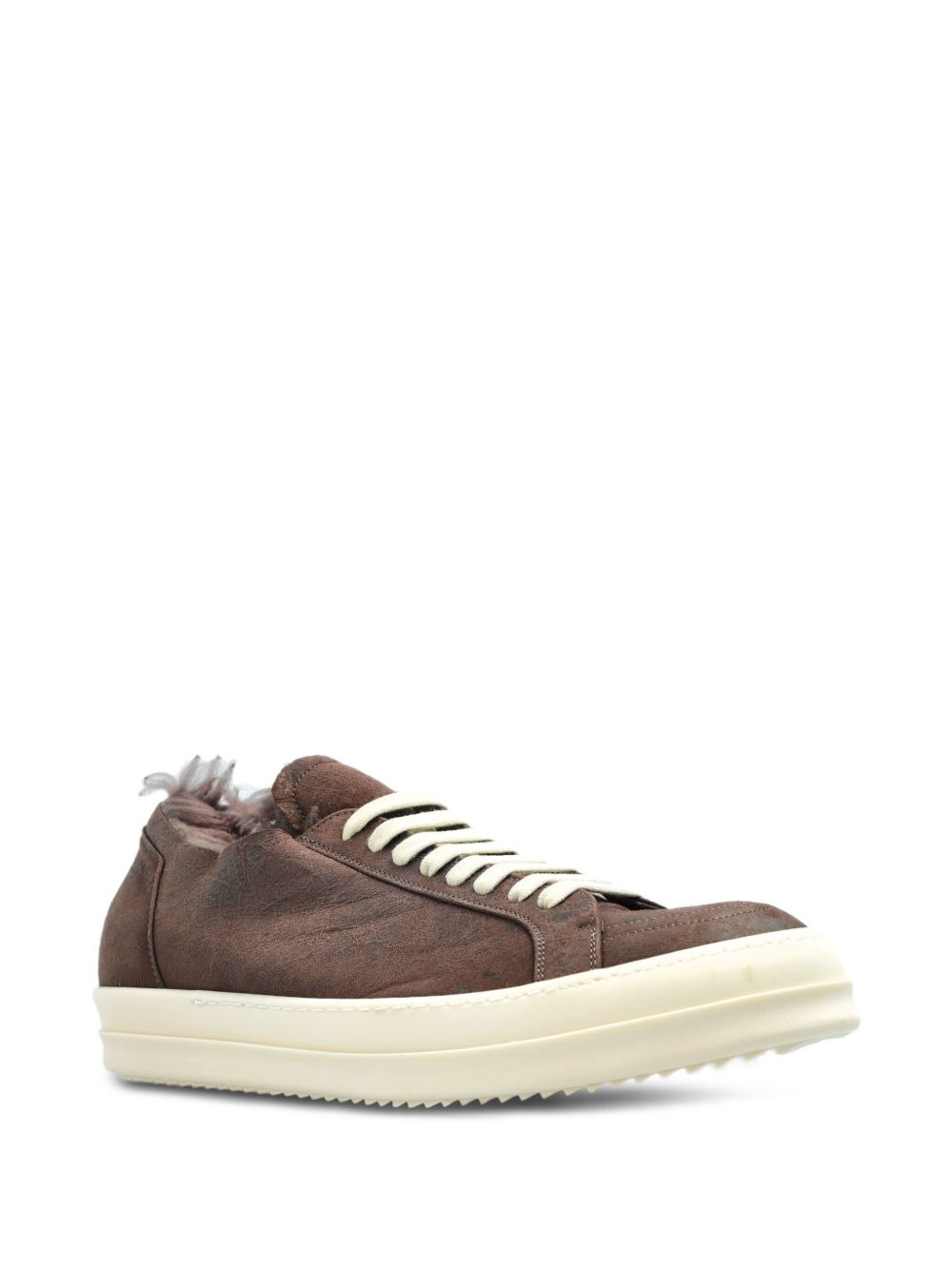 shearling-trimmed leather sneakers - 2