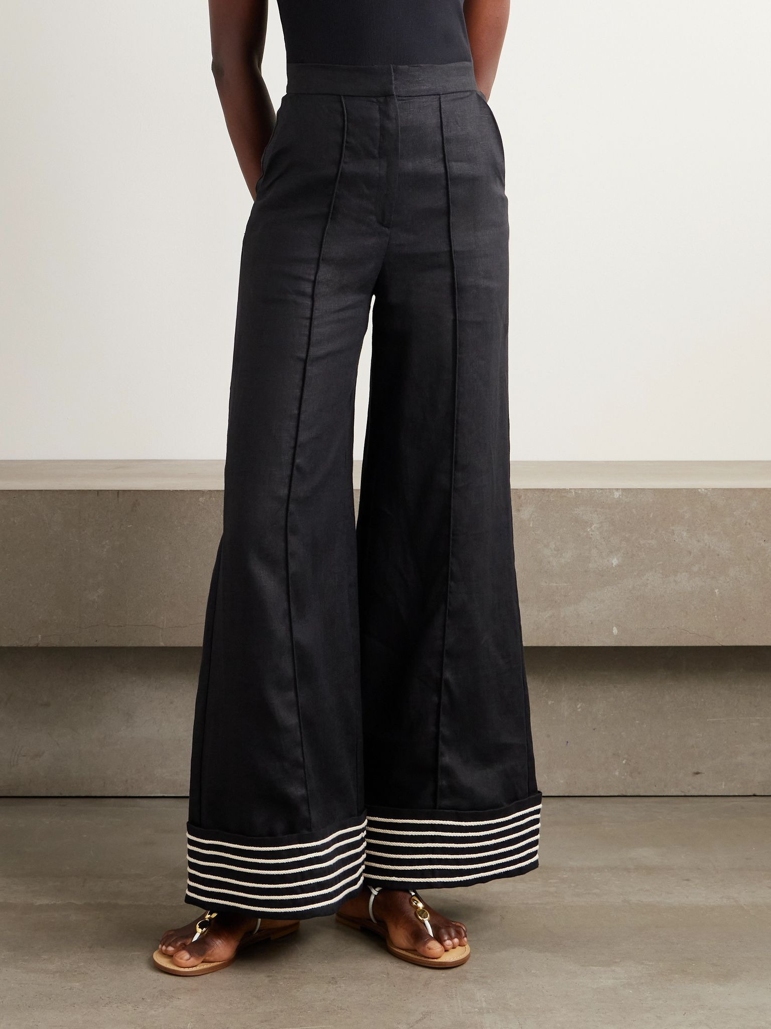 Tu Sutileza embroidered linen wide-leg pants Black - 3