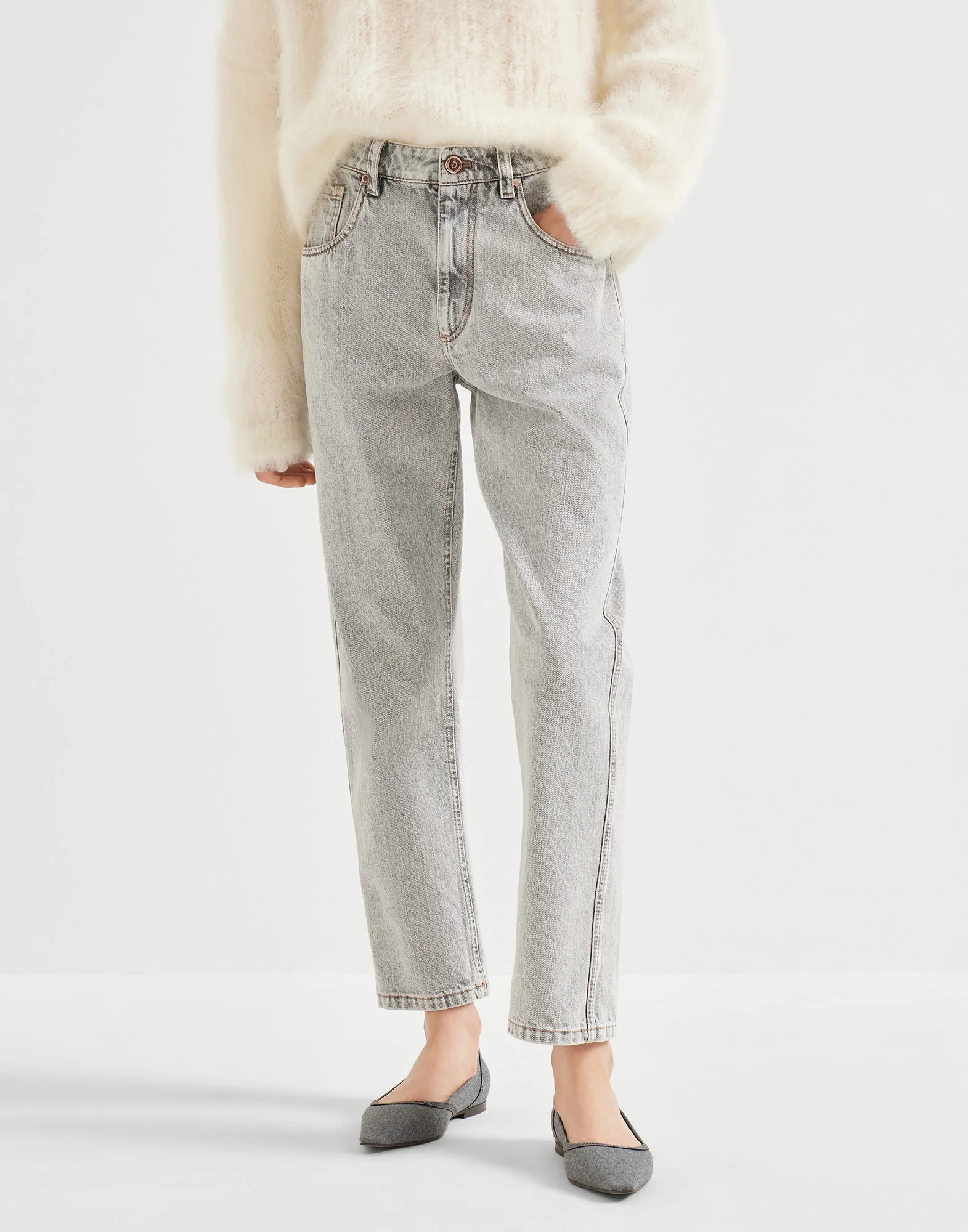 Authentic denim straight trousers with shiny bartack - 1