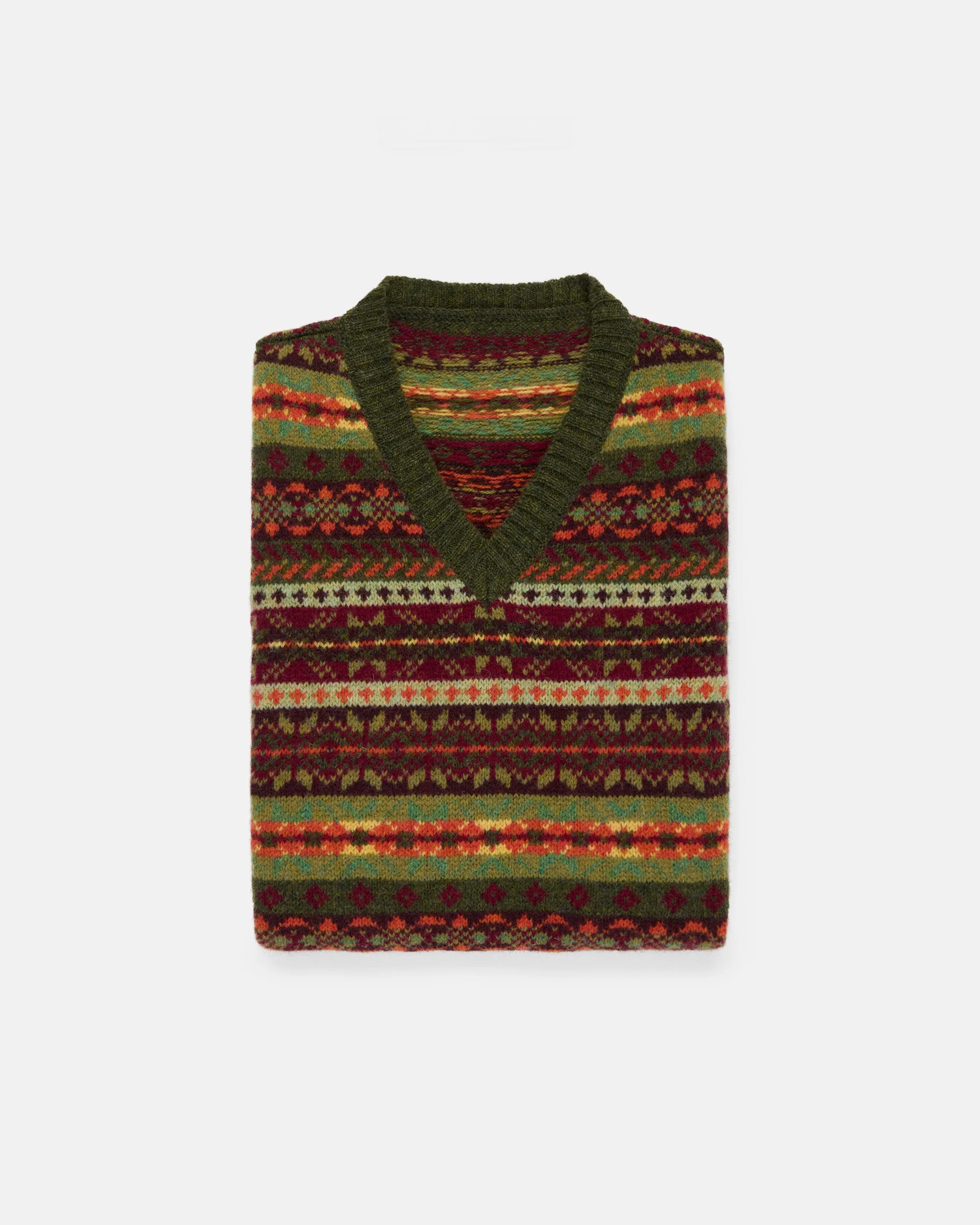 MADE-IN-SCOTLAND GREEN FAIR ISLE VEST - 1