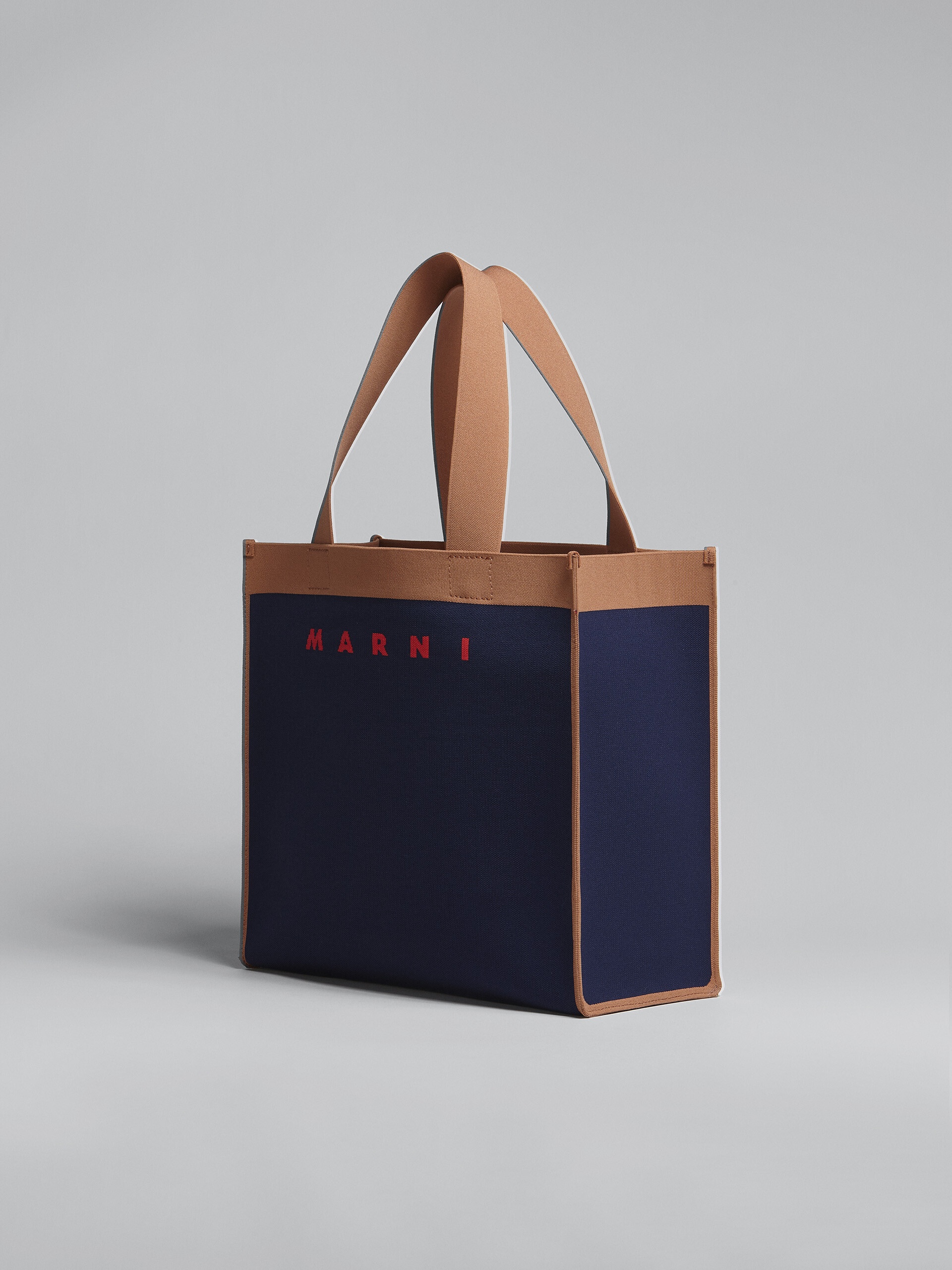 BLUE AND BROWN JACQUARD SHOPPING BAG - 3