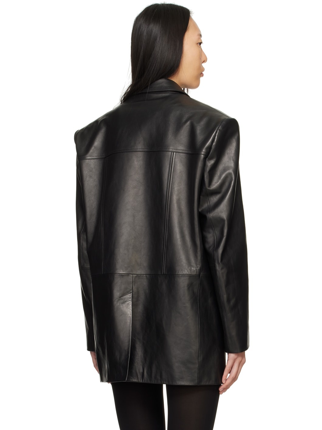 Black Oversized Leather Blazer - 3