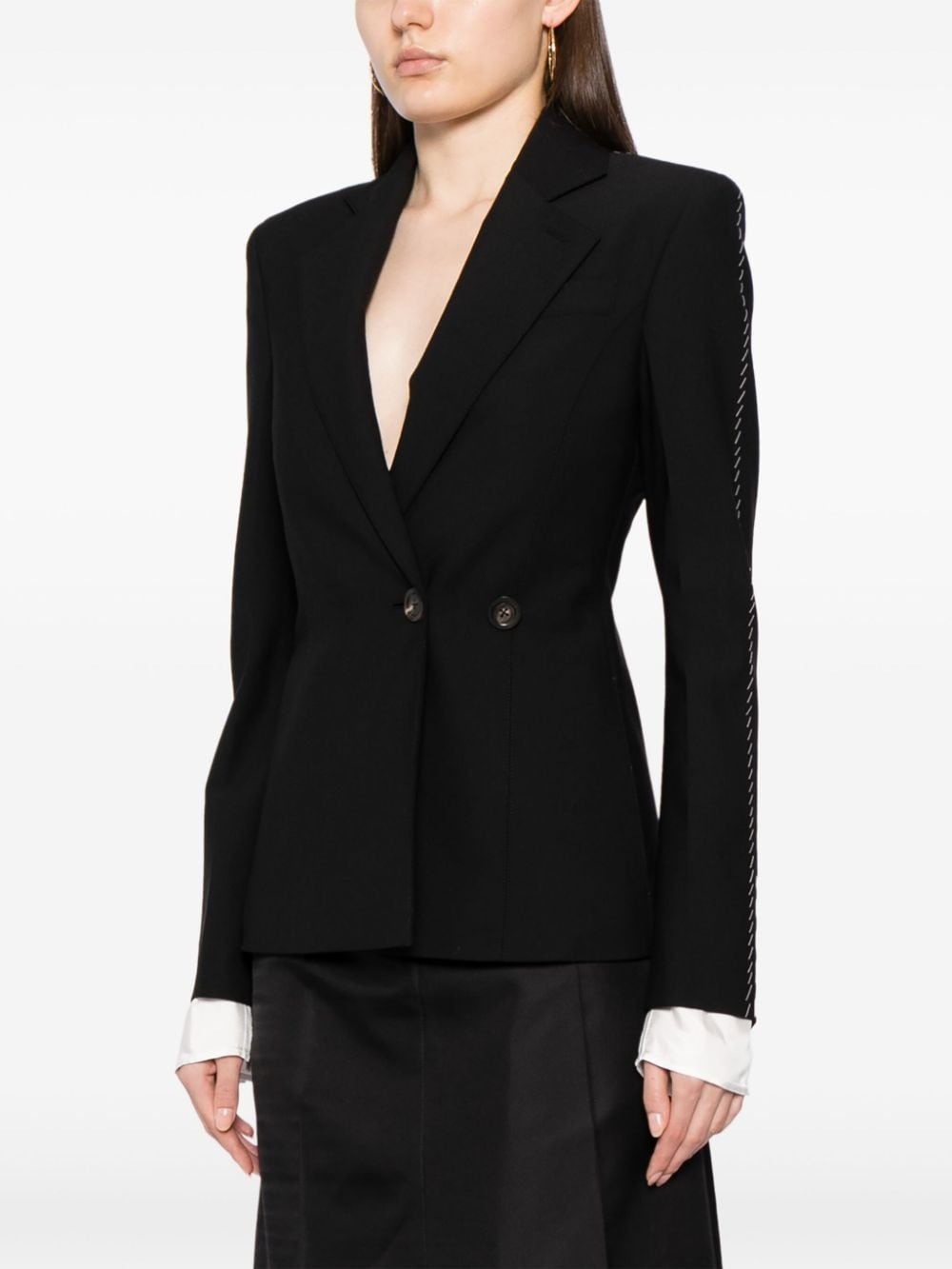 contrast-stitching notched-lapels blazer - 3