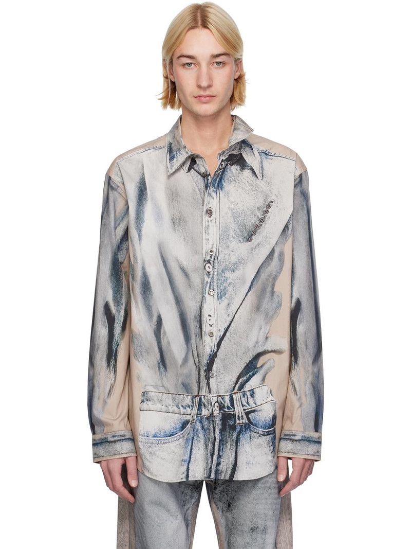 Beige & Blue Trompe L'oeil Shirt 1