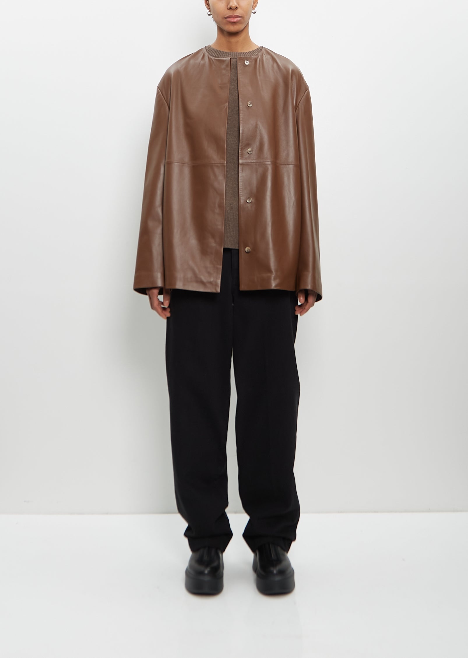 Leather Atalia Round Neck Coat - 4