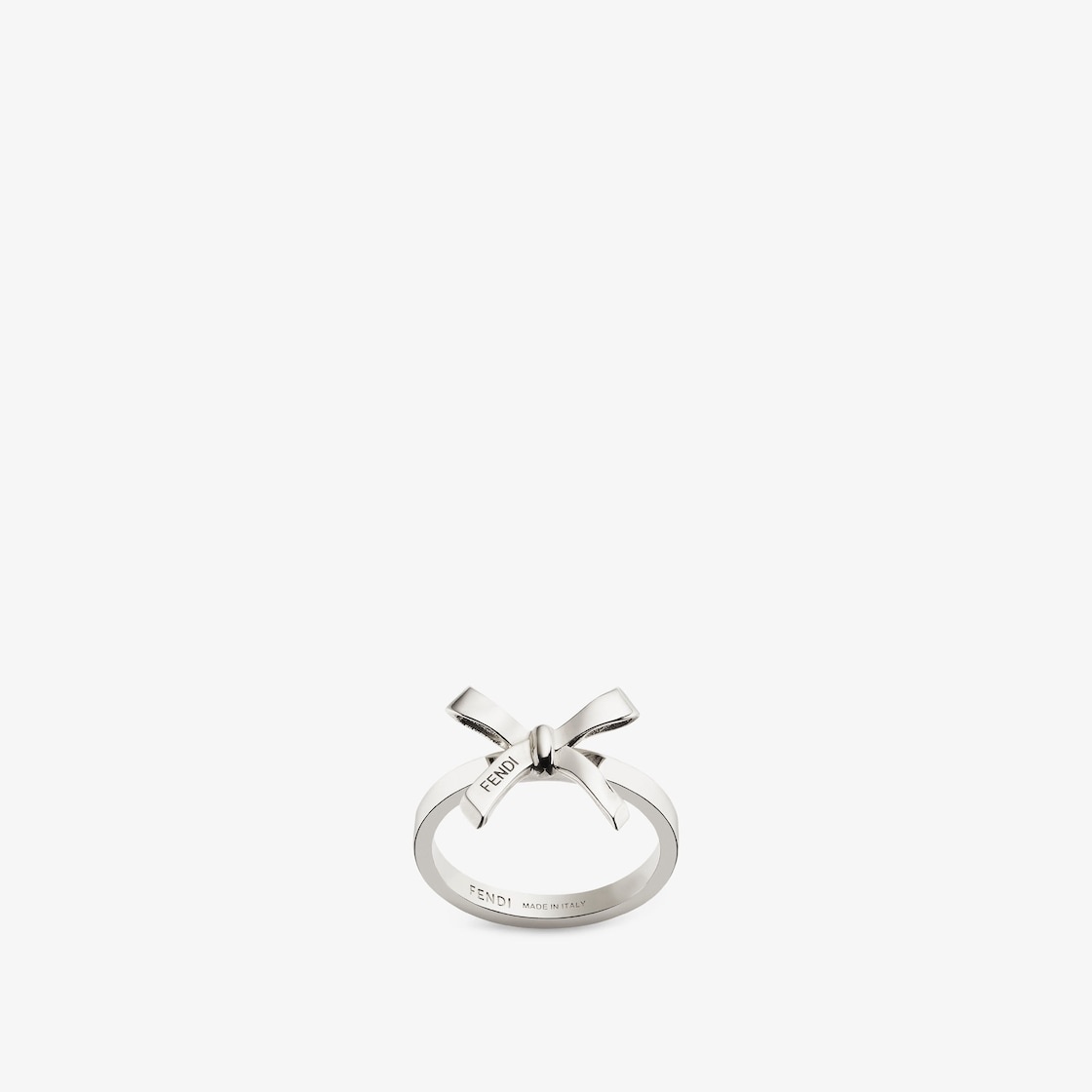 Ring with small bow. Made of palladium-finish metal. Decorated with Fendi lettering enameled in blac - 1