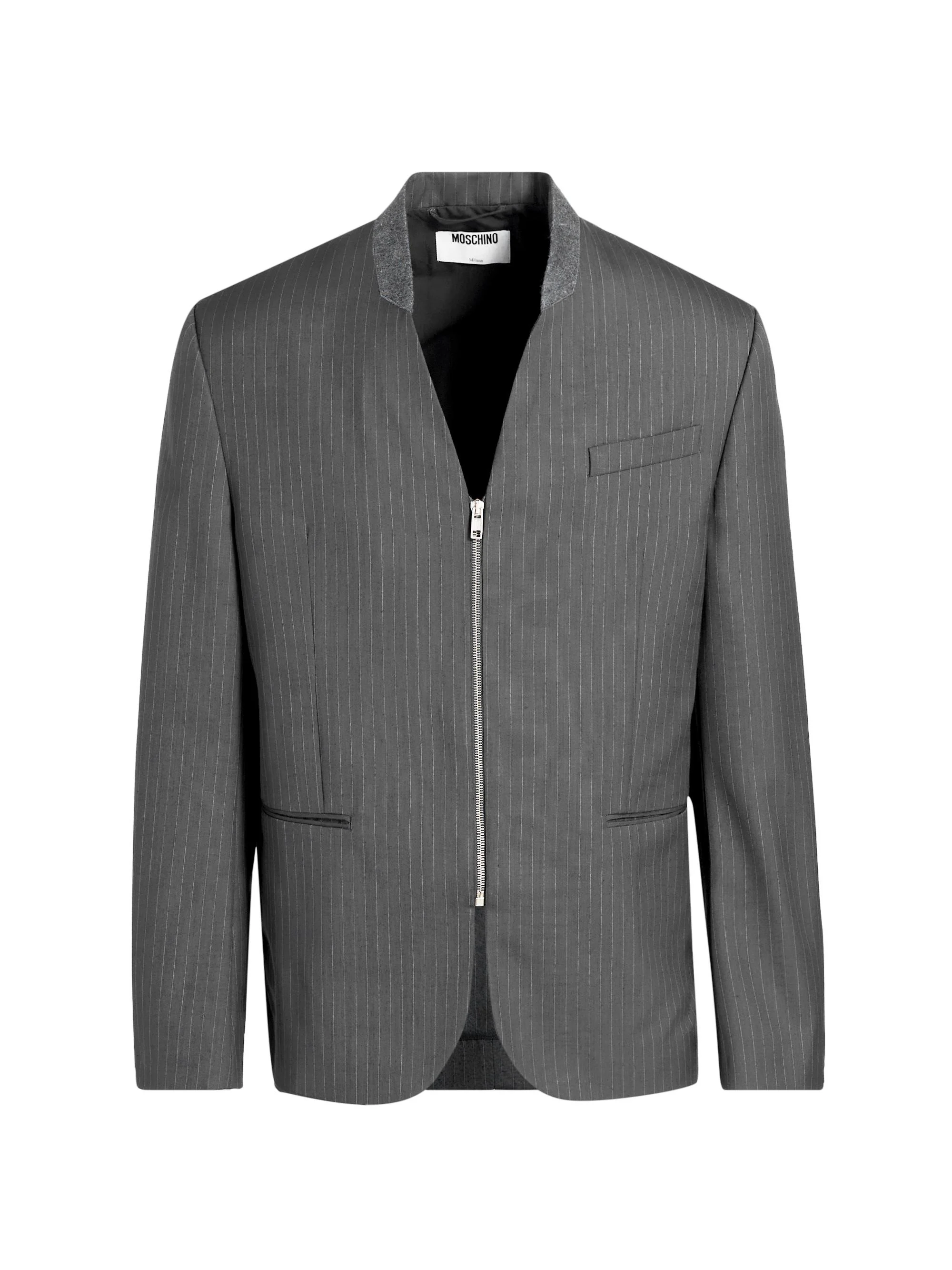 Men's Pinstripe Wool Zip-Front Jacket - Grey - 1