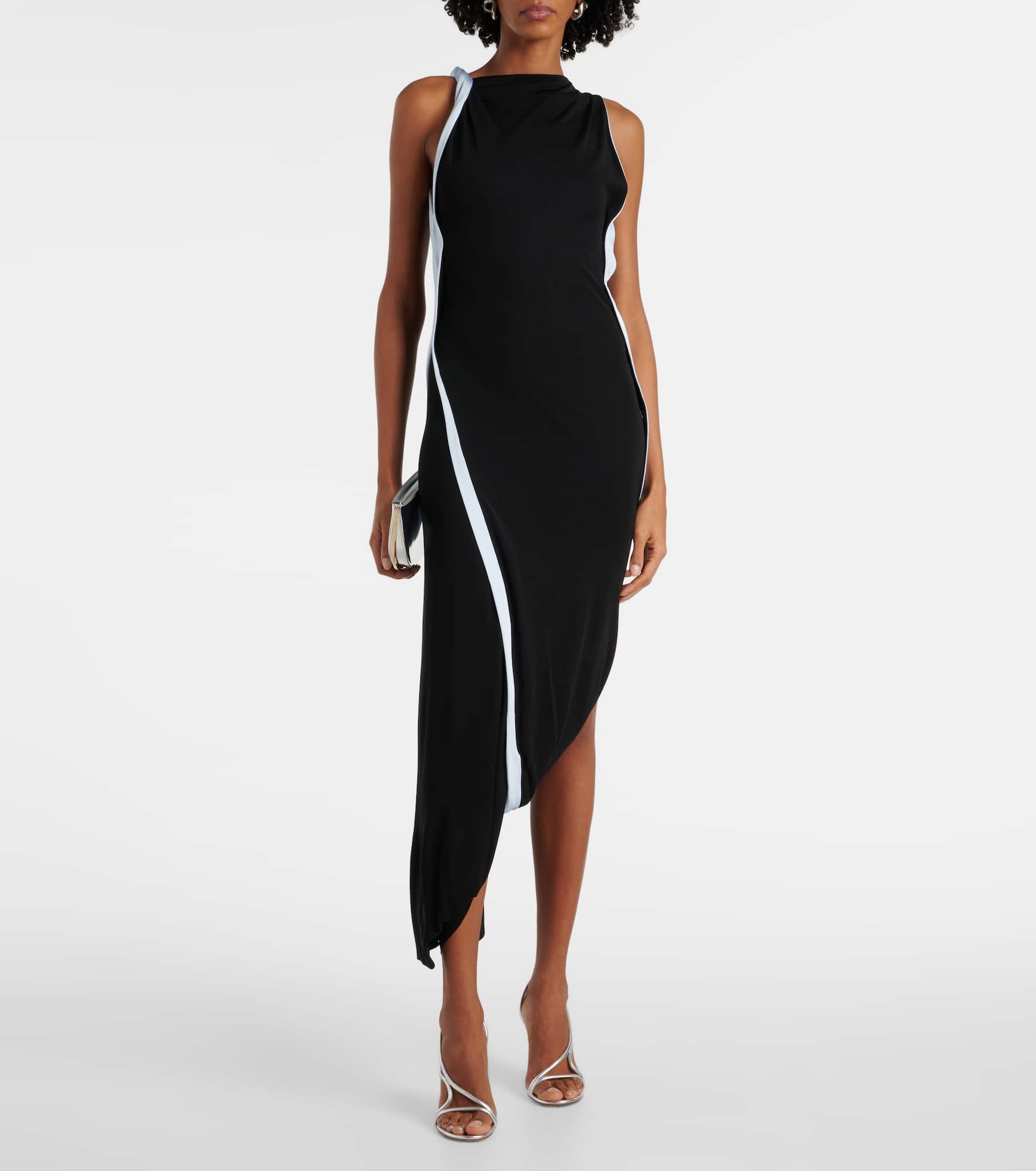 Asymmetric draped jersey midi dress - 2