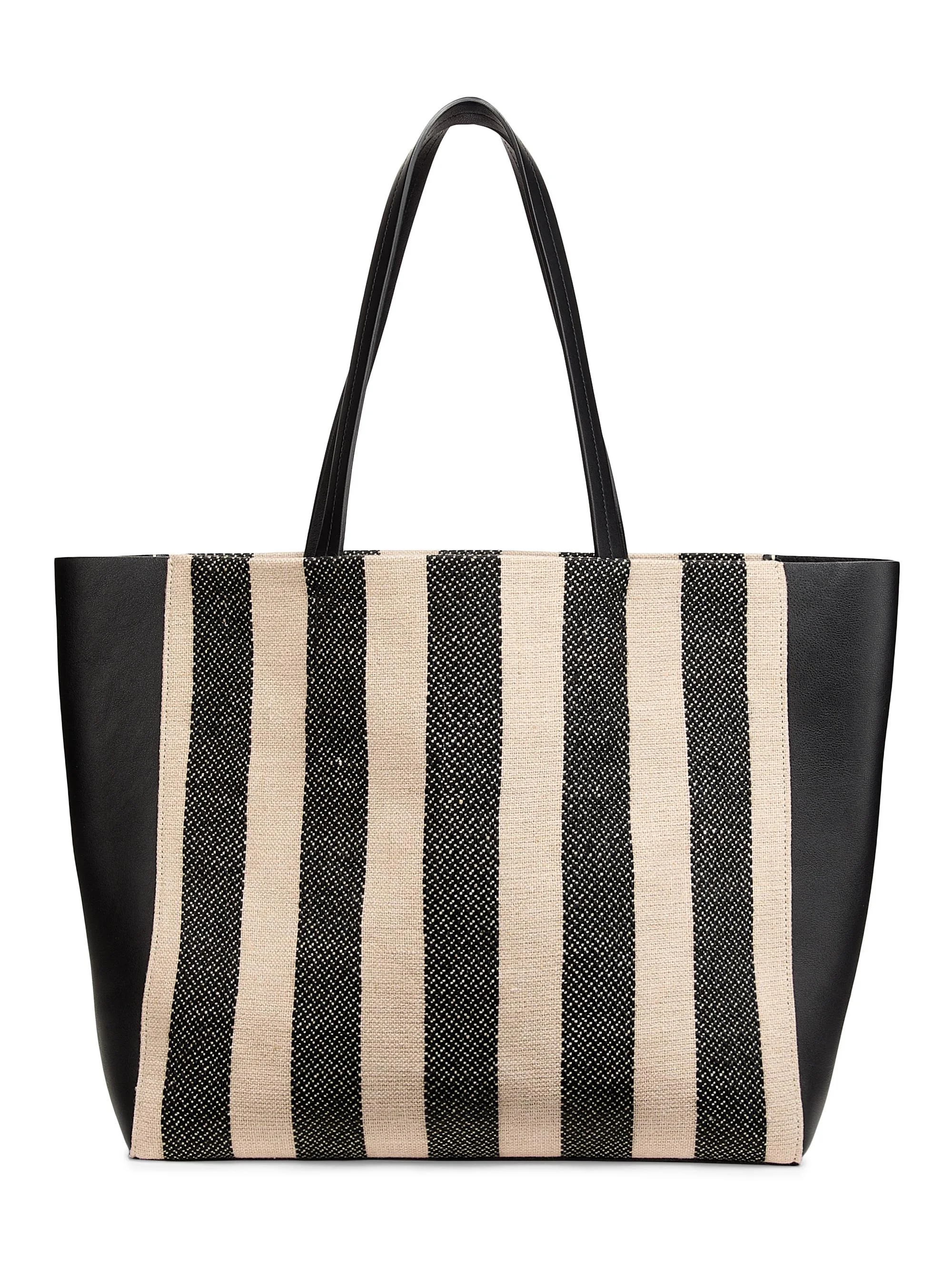 Women's Medium Keith Striped Tote Bag - Black Natural Stripe - 1