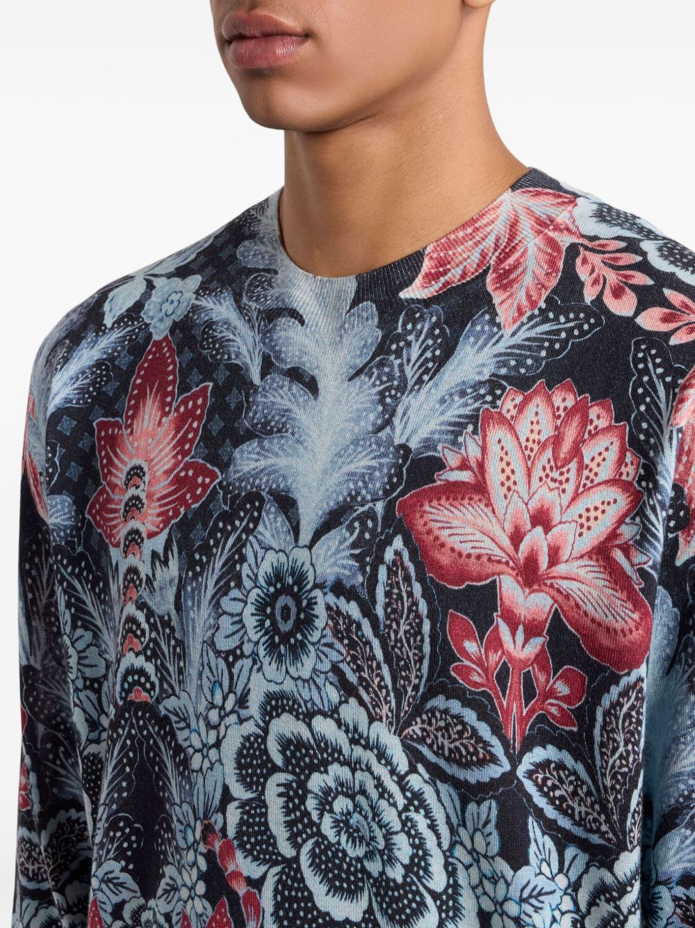 floral-print crew-neck sweater - 5