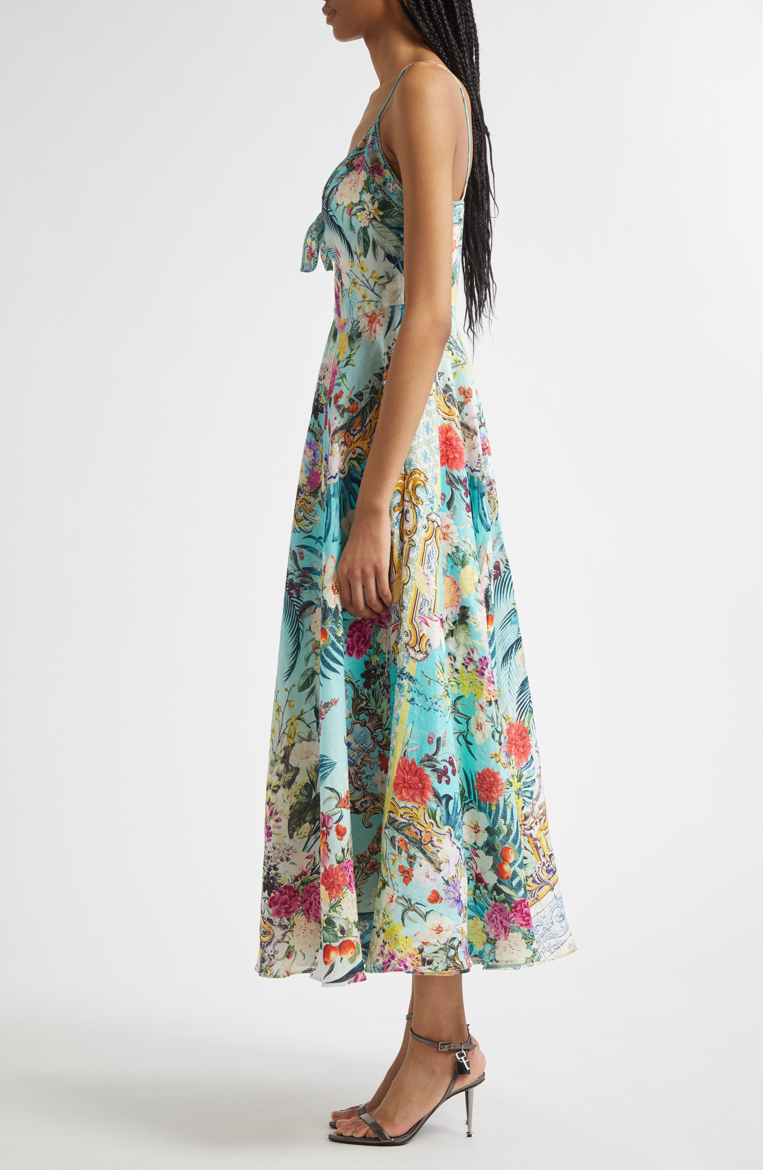 Camilla Crystal Embellished Linen Maxi Dress in Gardens Of Queluz at Nordstrom - 3