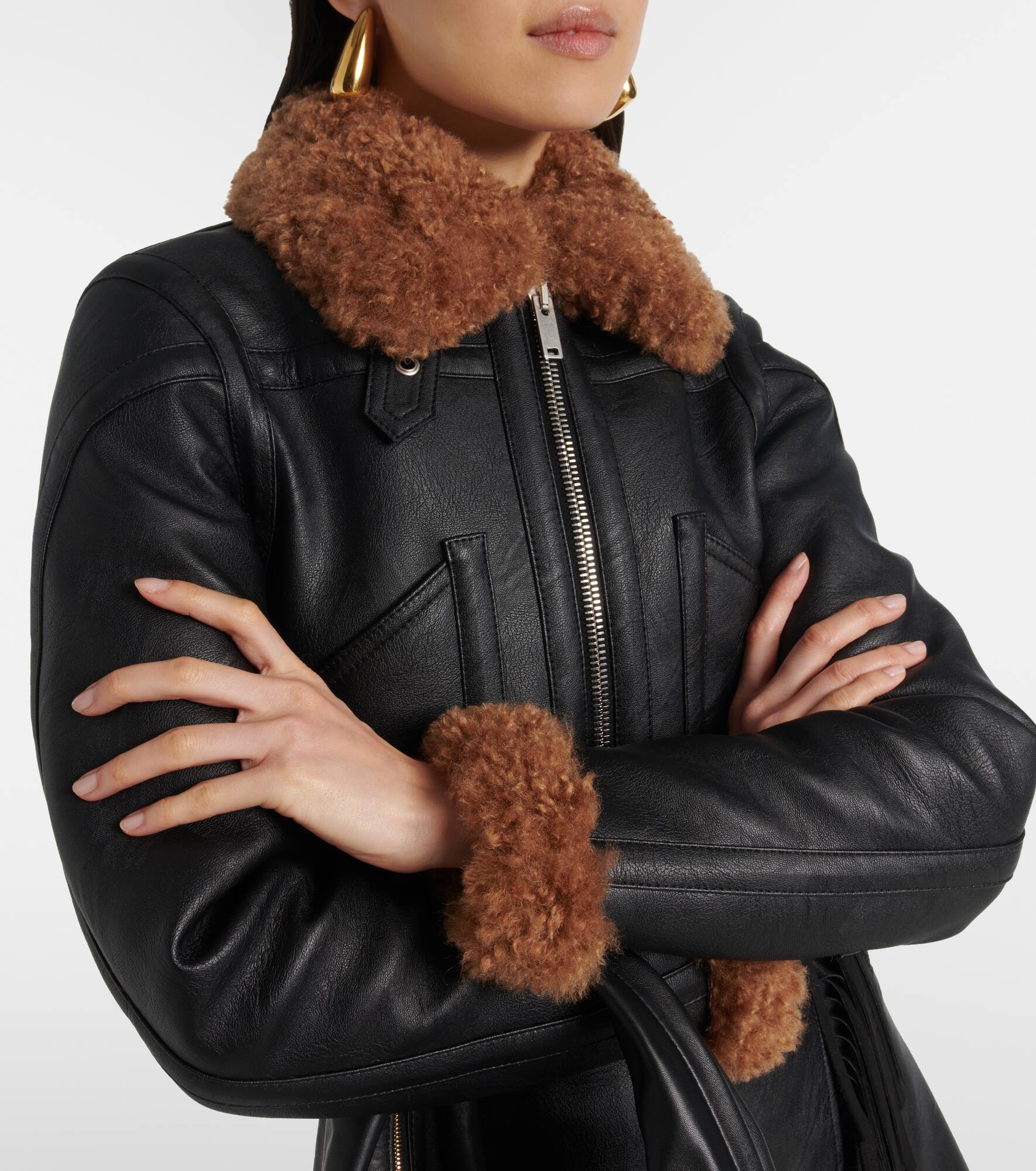 Cropped faux leather biker jacket - 4