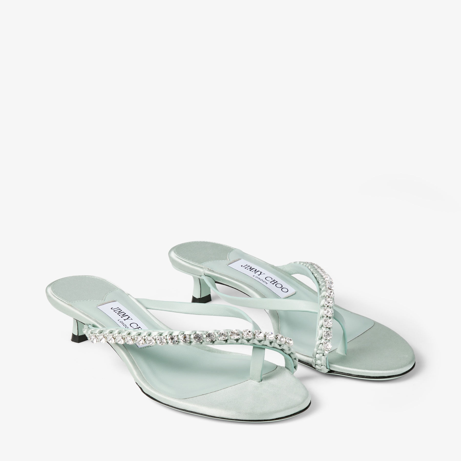 Dila 35
Light Verde Leather Mule Sandal with Woven Satin Crystals - 2