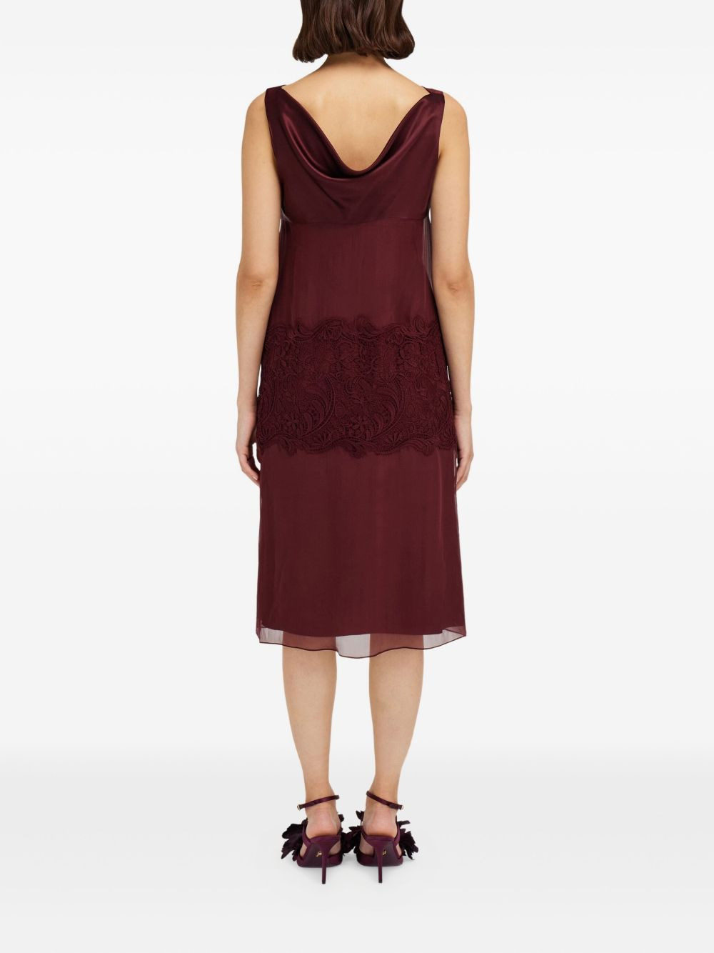 cowl-neck lace-insert midi dress - 3