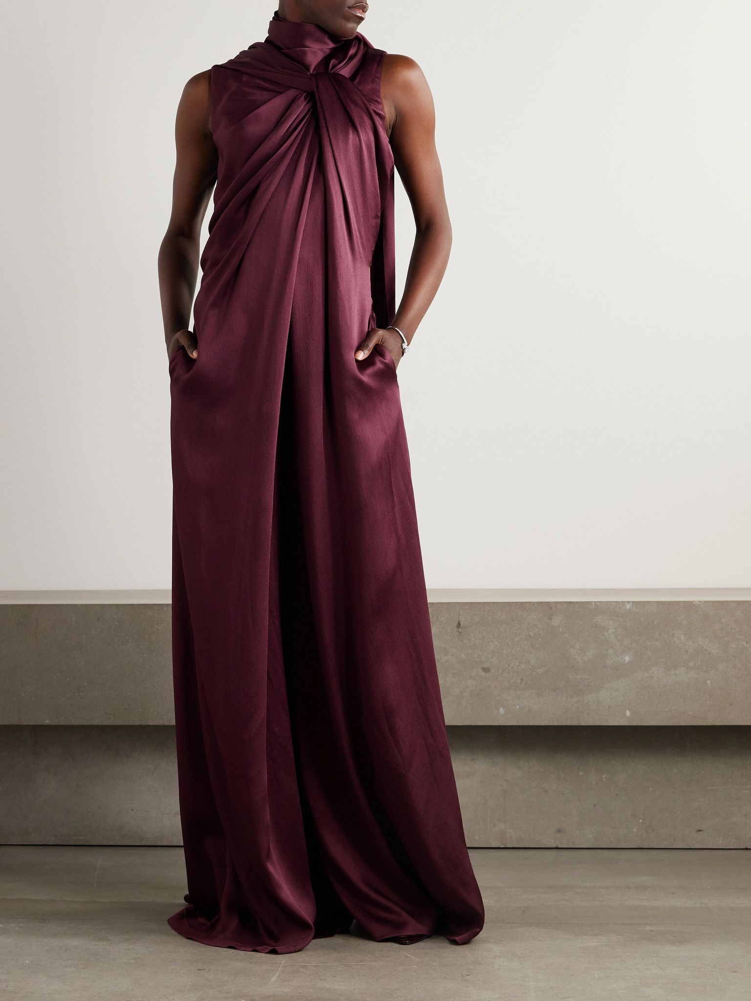 Draped satin jumpsuit Burgundy - 2