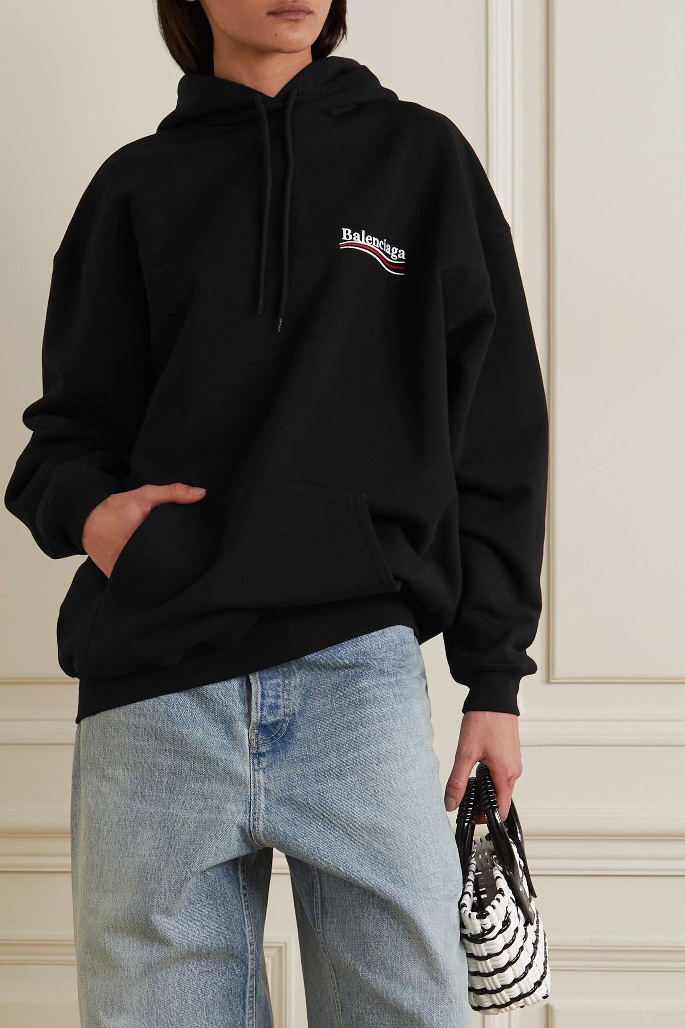 Oversized embroidered cotton-jersey hoodie - 3