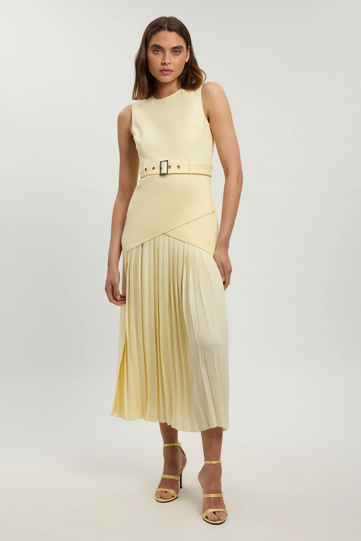 ponte and georgette jersey pleated maxi dress KAREN MILLEN Forever - BKK16145-136 black pants