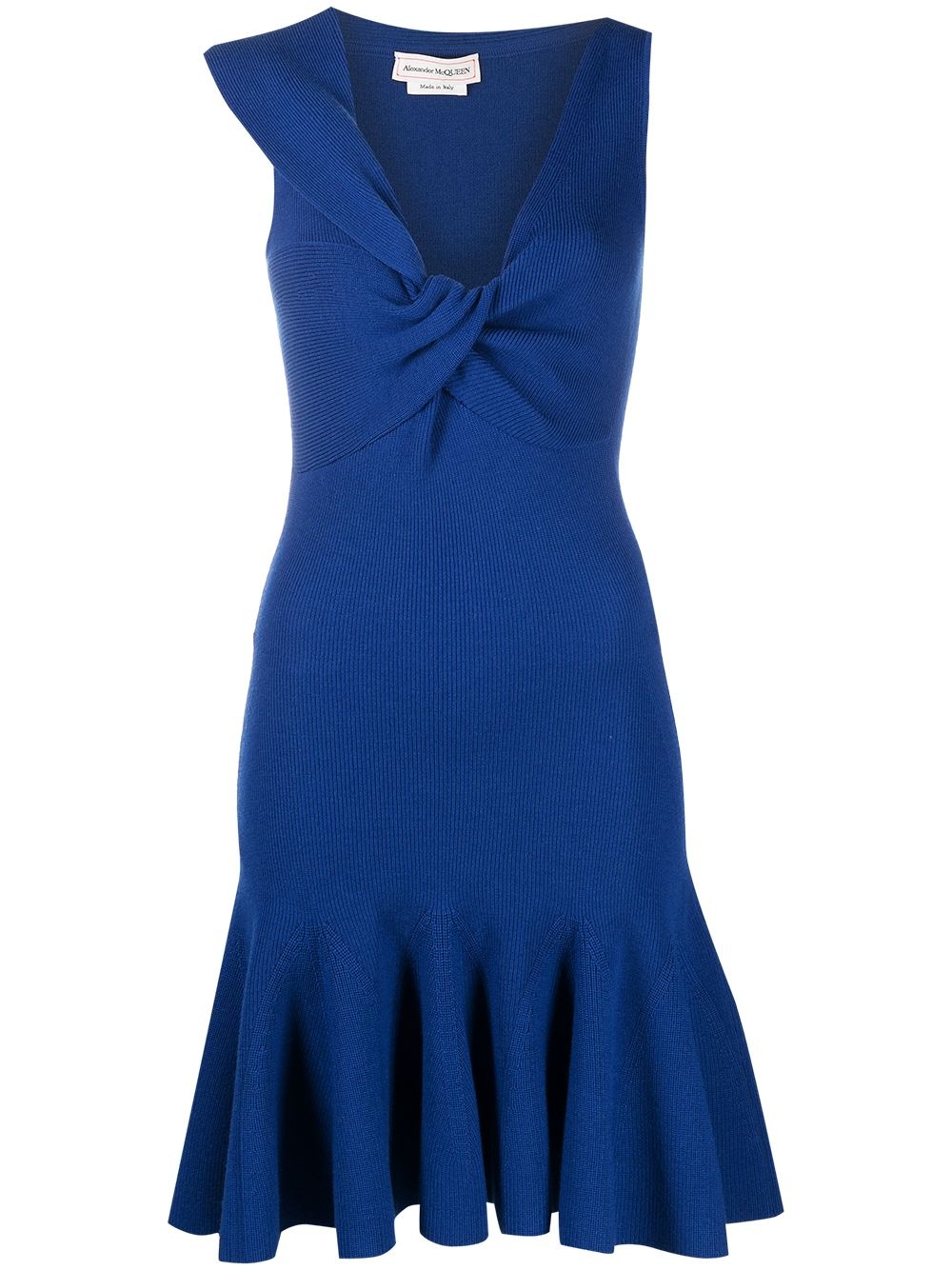 knotted asymmetric neckline dress - 1