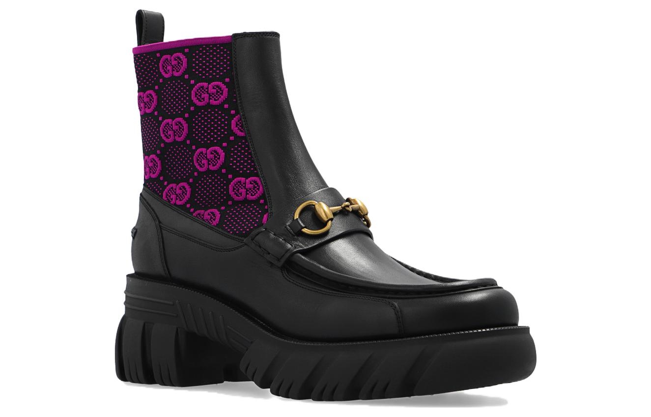 (WMNS) Gucci Horsebit GG Jersey Boot 'Black Fuchsia' 718716-AAA4Y-1074 - 2