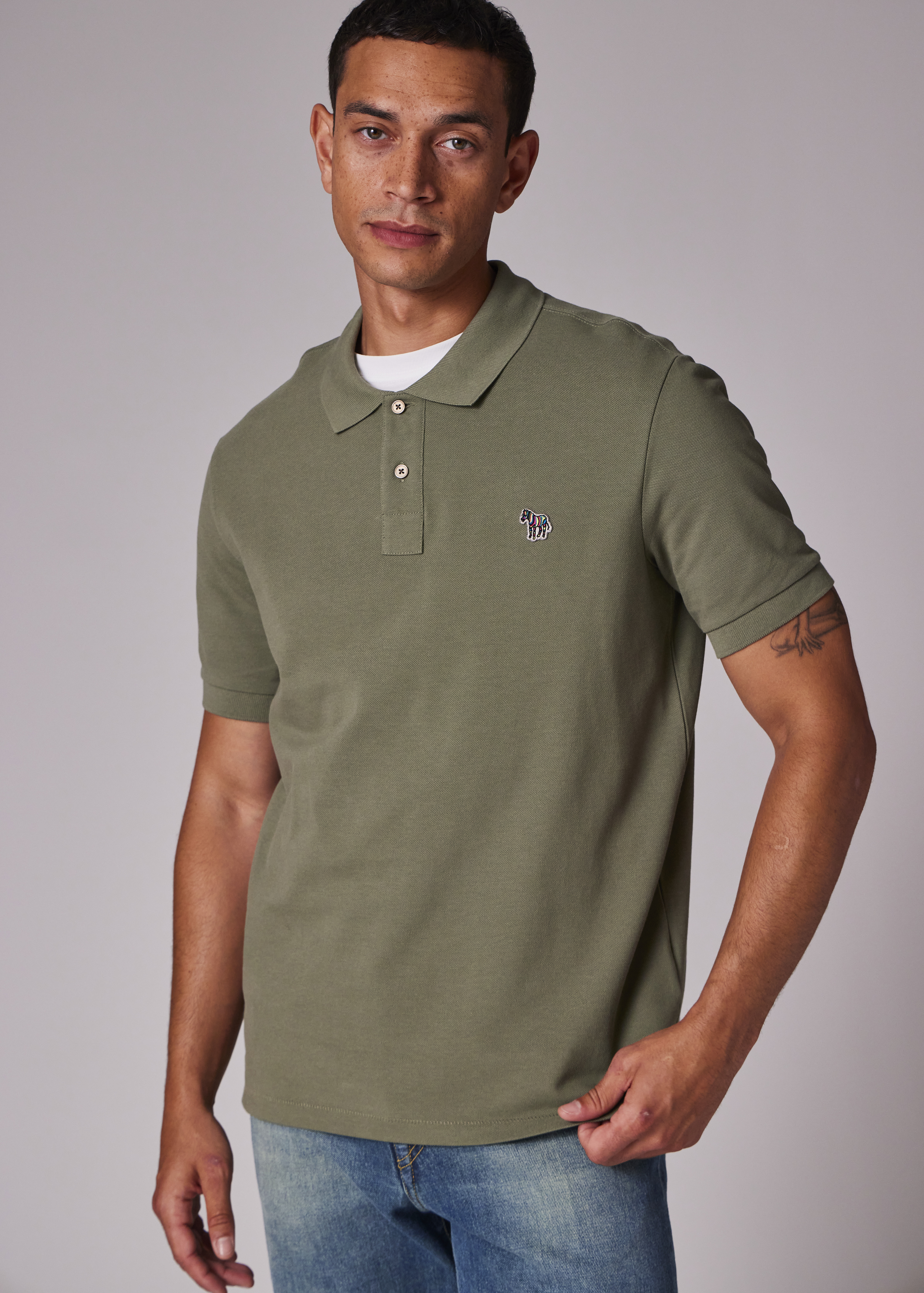 Washed Green Organic Cotton Zebra Polo Shirt - 4