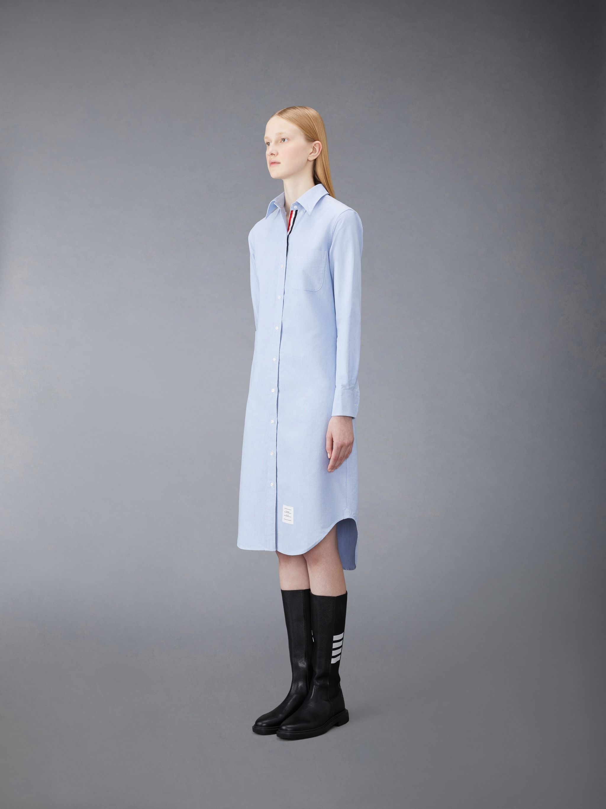 KNEE LENGTH POINT COLLAR SHIRTDRESS W/ RWB GROSGRAIN PLACKET IN OXFORD - 2