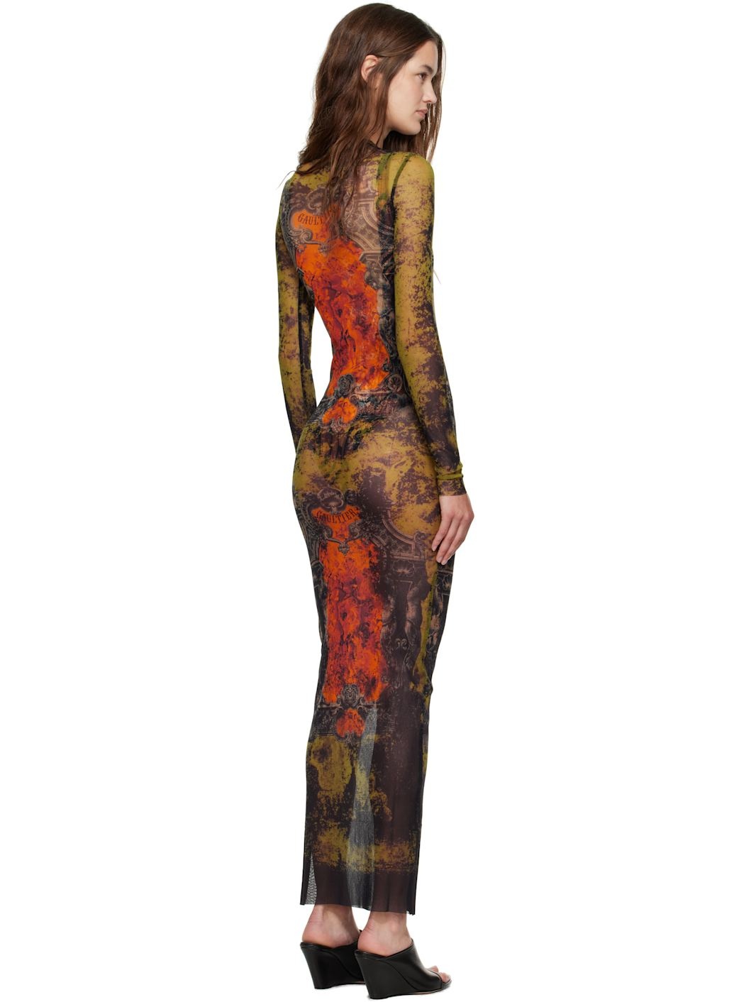 Khaki & Orange 'The Long Médaillon' Maxi Dress - 3