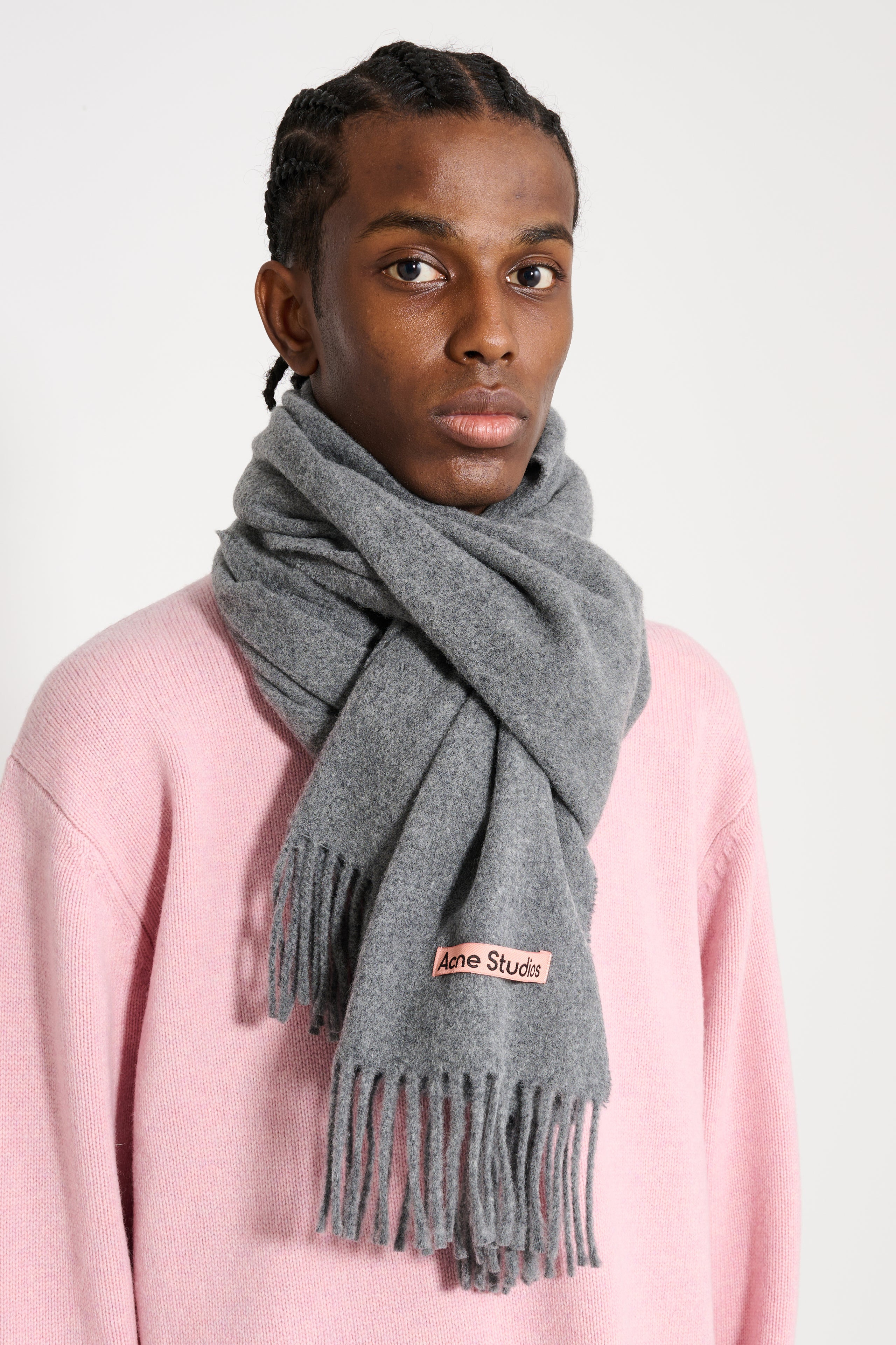 ACNE STUDIOS FRINGE WOOL SCARF NARROW GREY MELANGE - 4