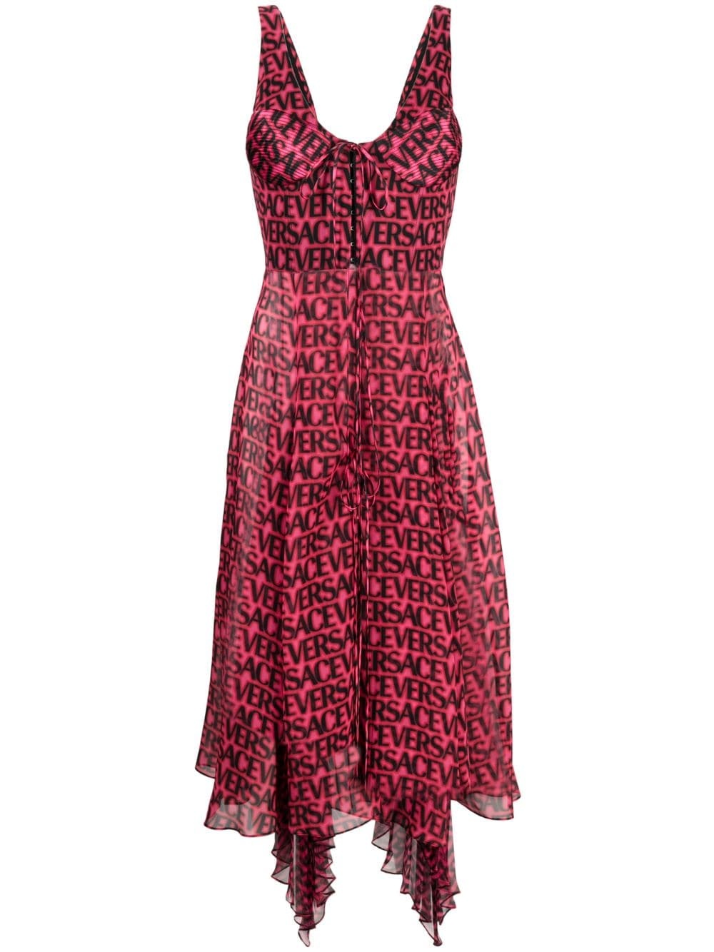 logo-print asymmetric-hem silk dress - 1