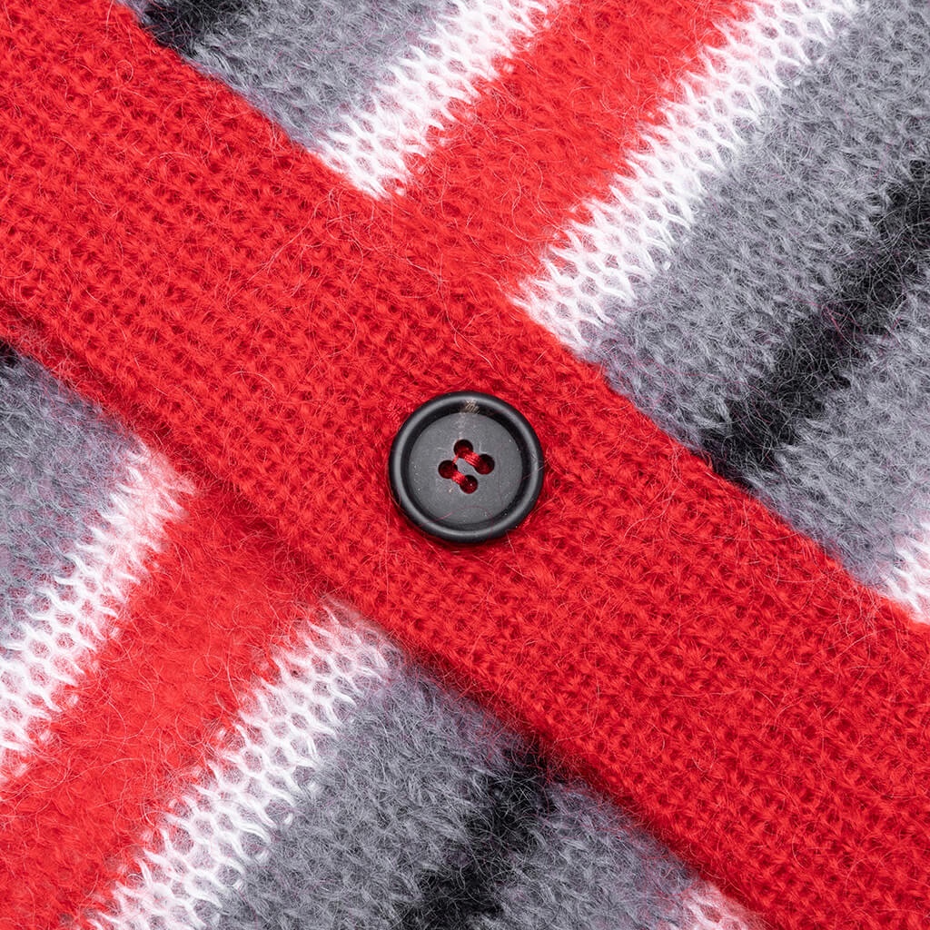 LOGO-EMBROIDERED STRIPED MOHAIR-BLEND CARDIGAN - RED/GREY - 4