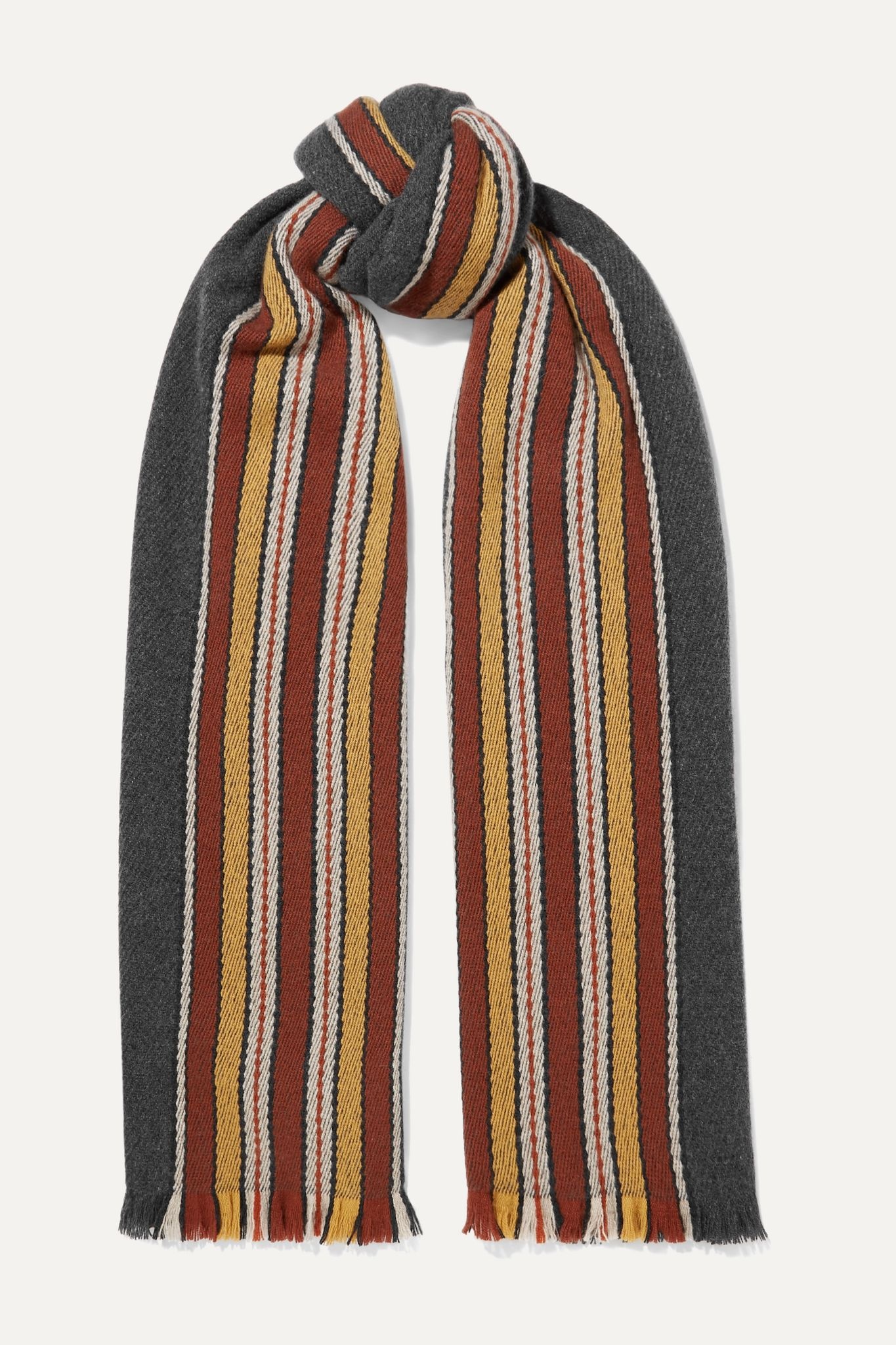 Striped fringed cashmere scarf - 1