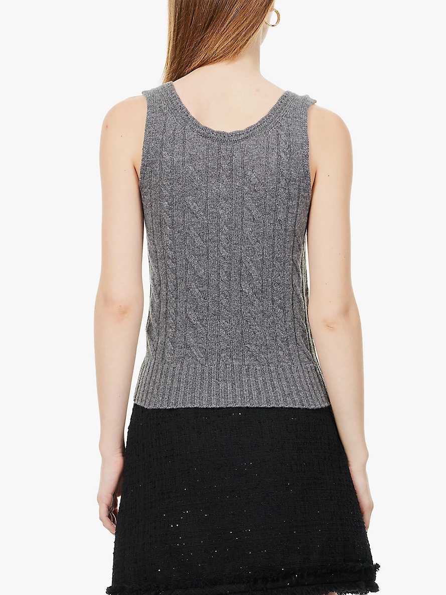 Cable-knit scoop-neck wool and cashmere-blend vest top - 4