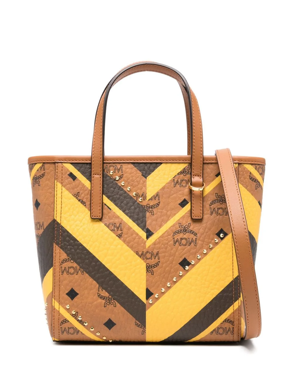 chevron-pattern studded tote bag - 1
