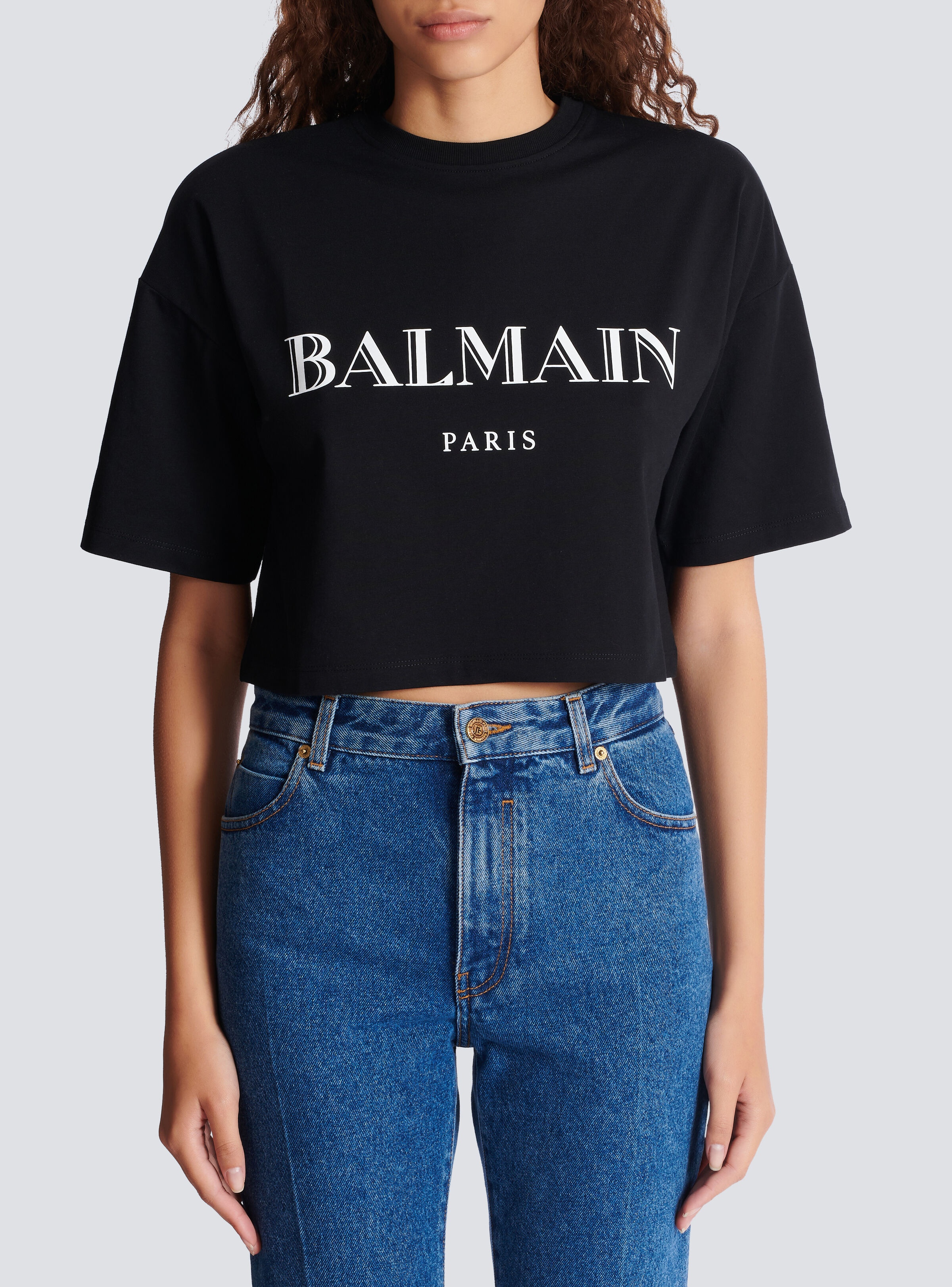 Boxy cropped T-shirt with Balmain print - 5
