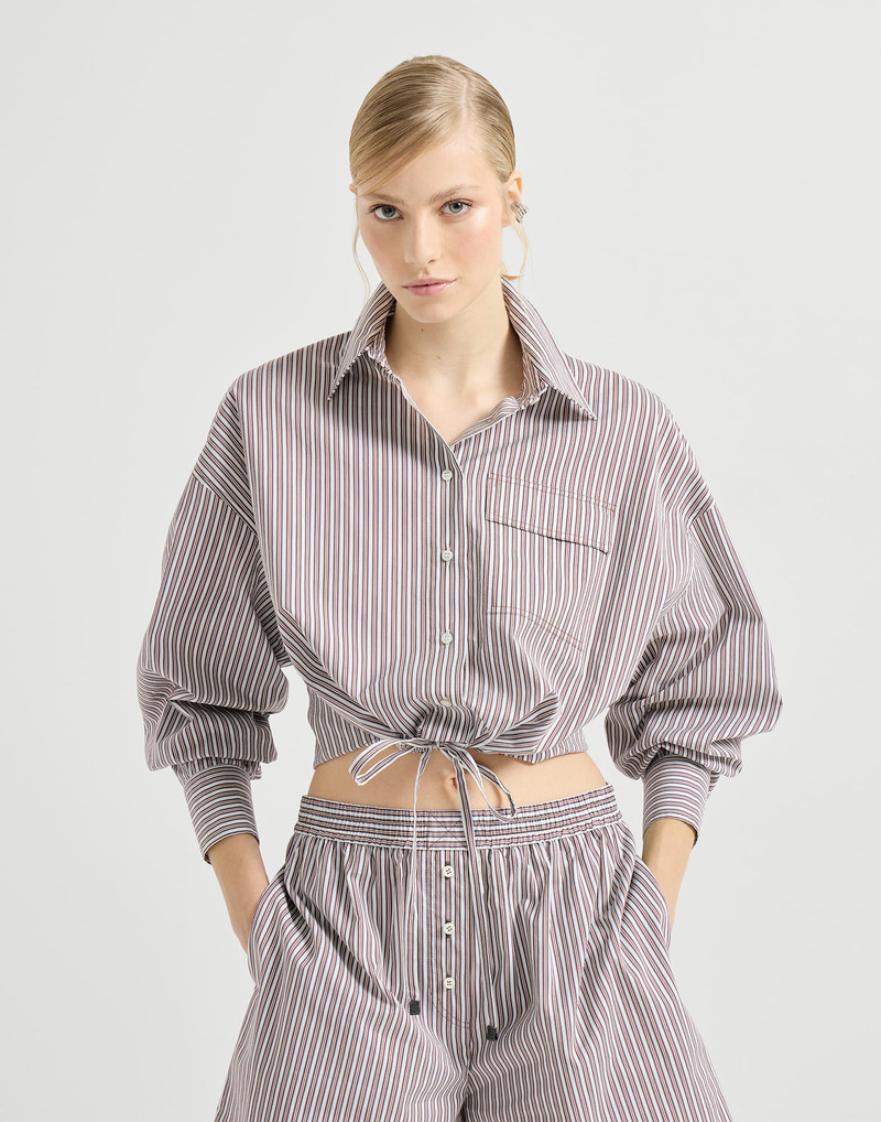 Striped cotton and silk poplin shirt with monili 5