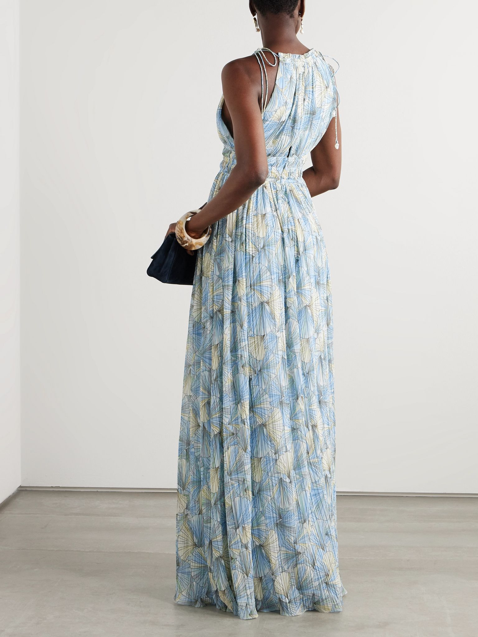 Yardley printed plissé-chiffon maxi dress Blue - 3