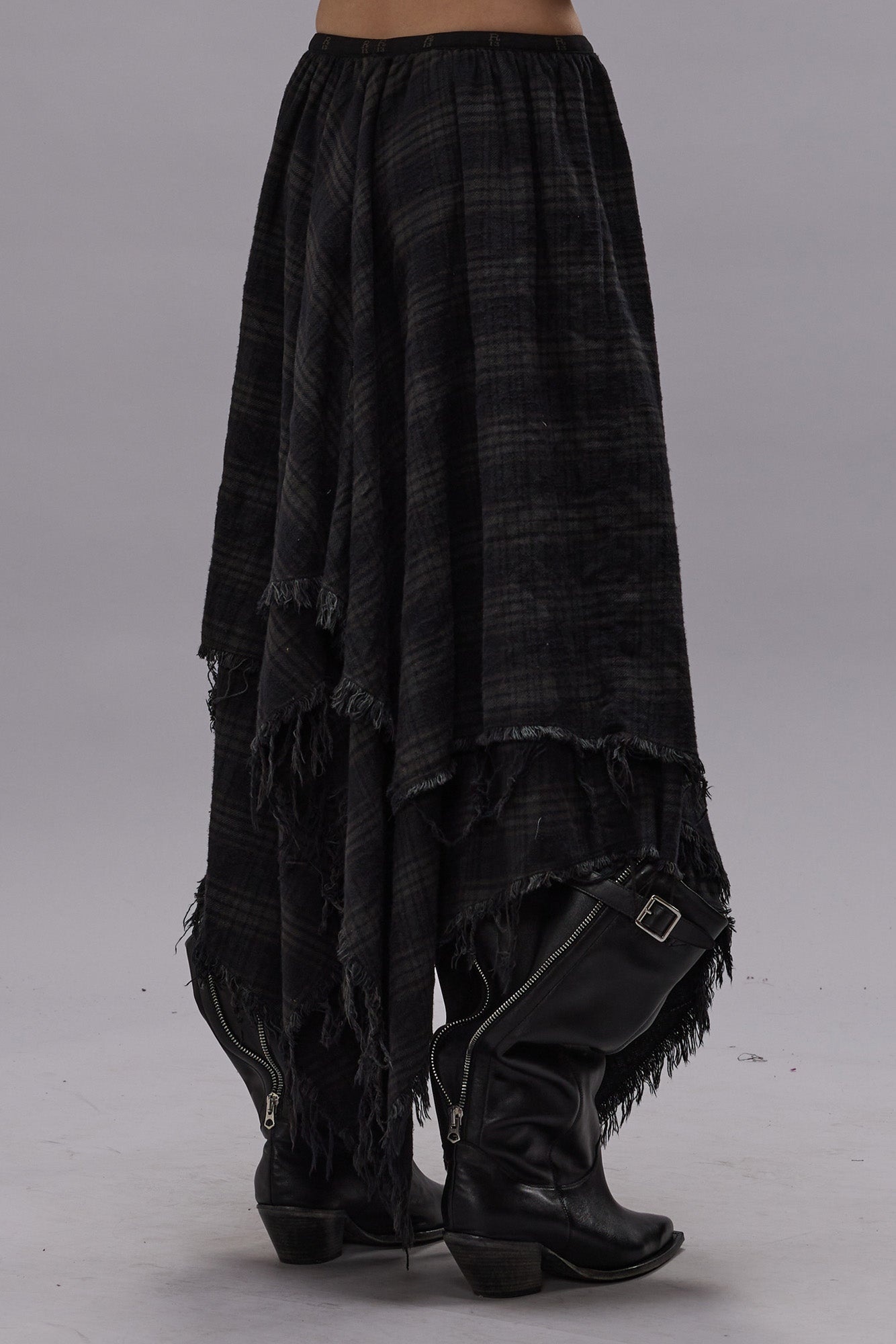 MIDI HANDKERCHIEF SKIRT - OVERDYED BLACK PLAID - R13 - 7