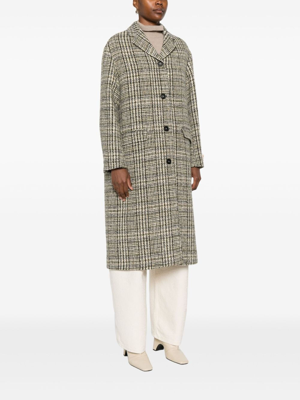 checked lapel coat - 3
