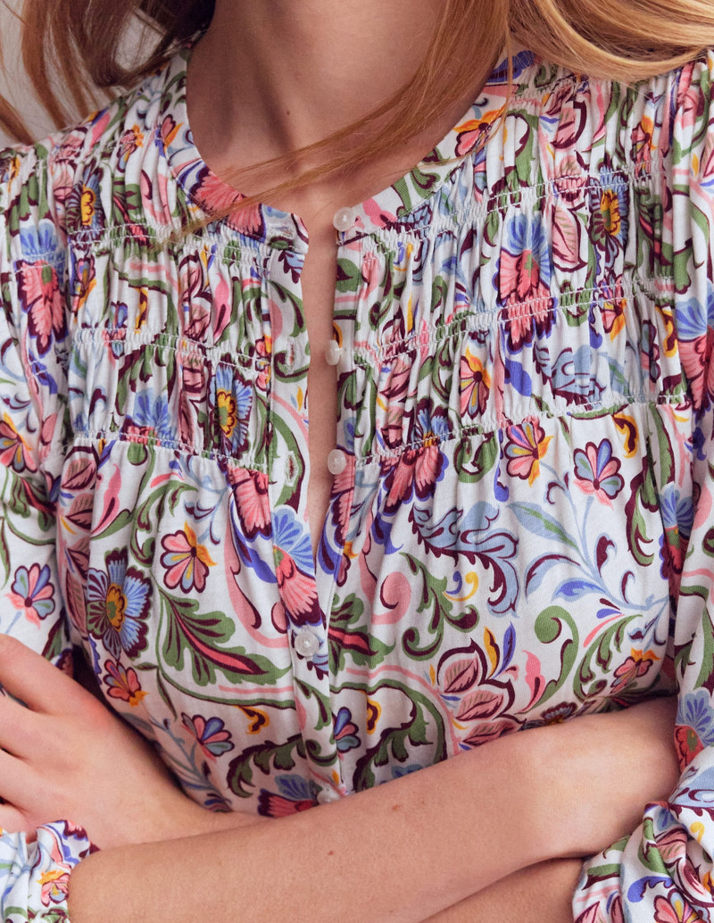 Mya Smocked Jersey Shirt-Multi, Flourishing Meadow 3