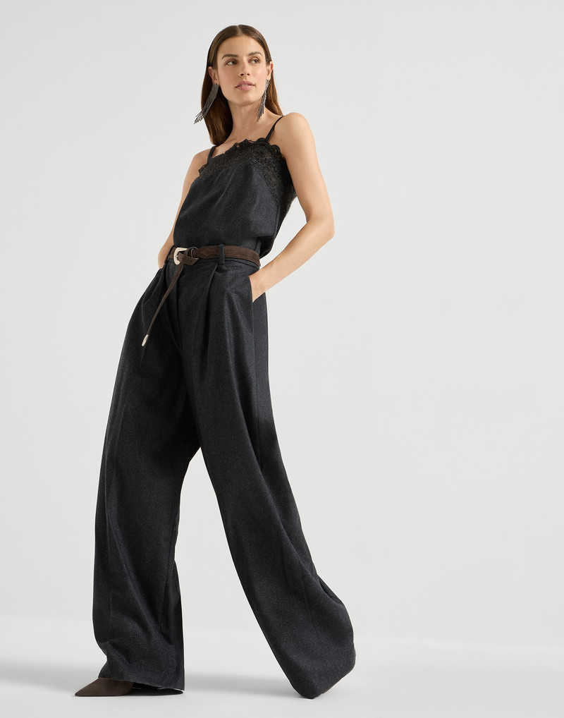 Virgin wool flannel jumpsuit with wispy lace embroidery 4