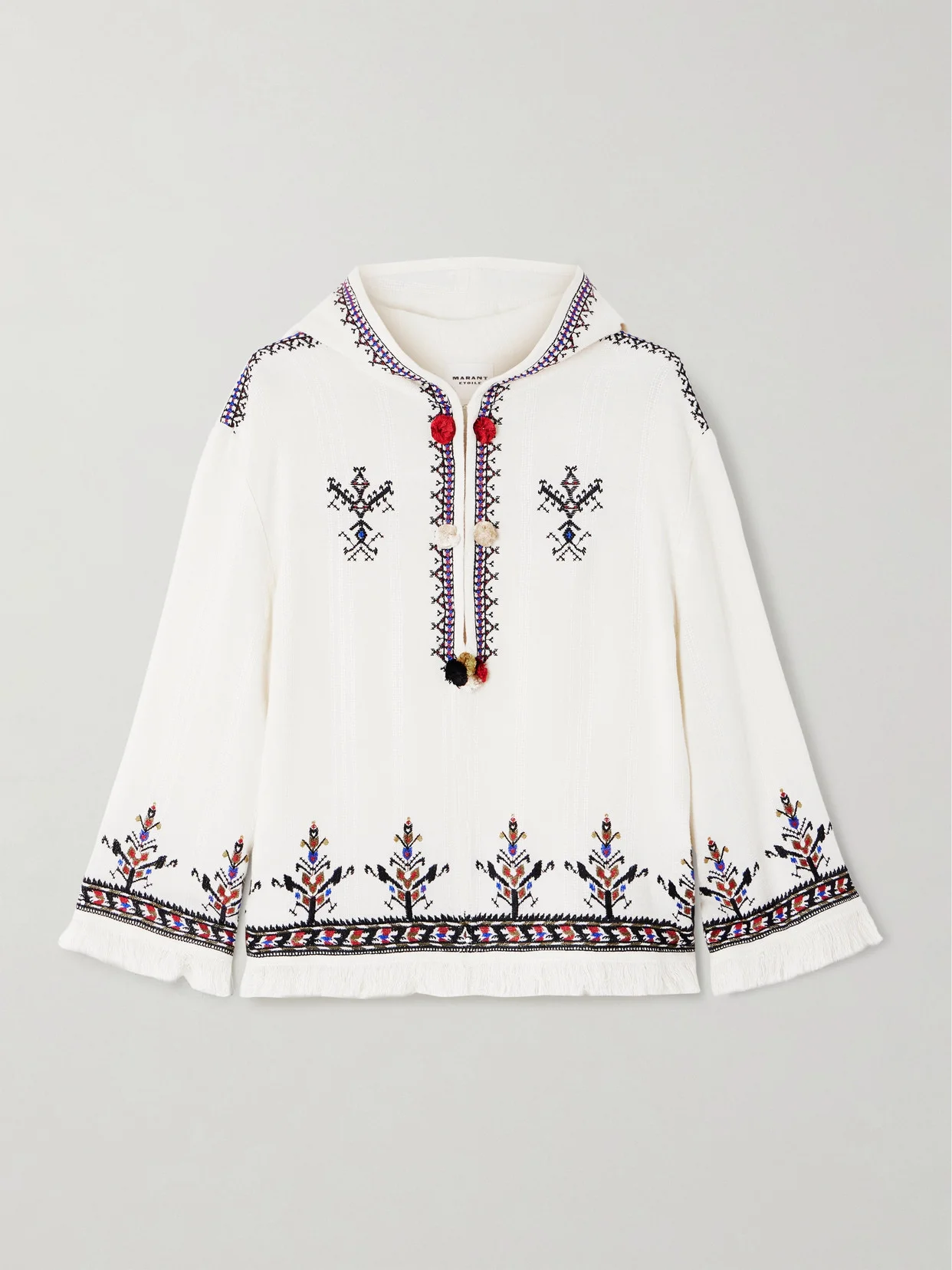 Kameya Hooded Frayed Embroidered Woven Blouse - 1