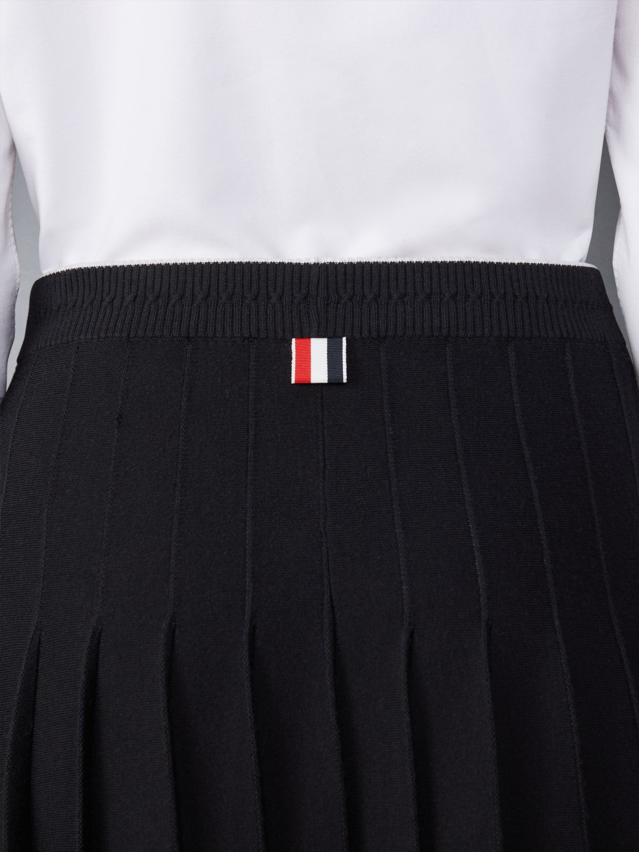 Wool Silk Blend Tipping Cable Waistband Midi Pleated Skirt - 5