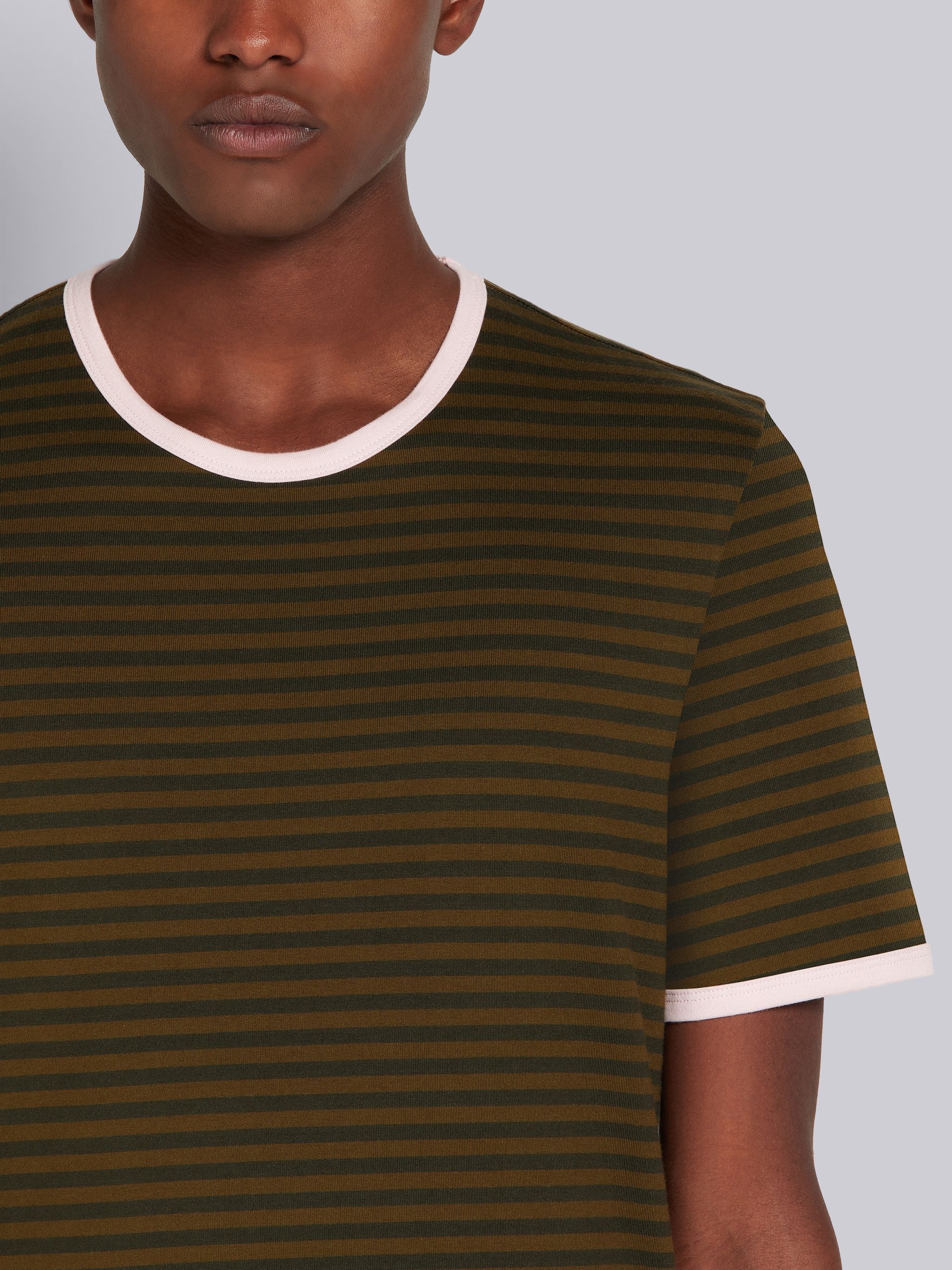 Dark Green Bicolor Stripe Jersey Short Sleeve Ringer Tee - 5