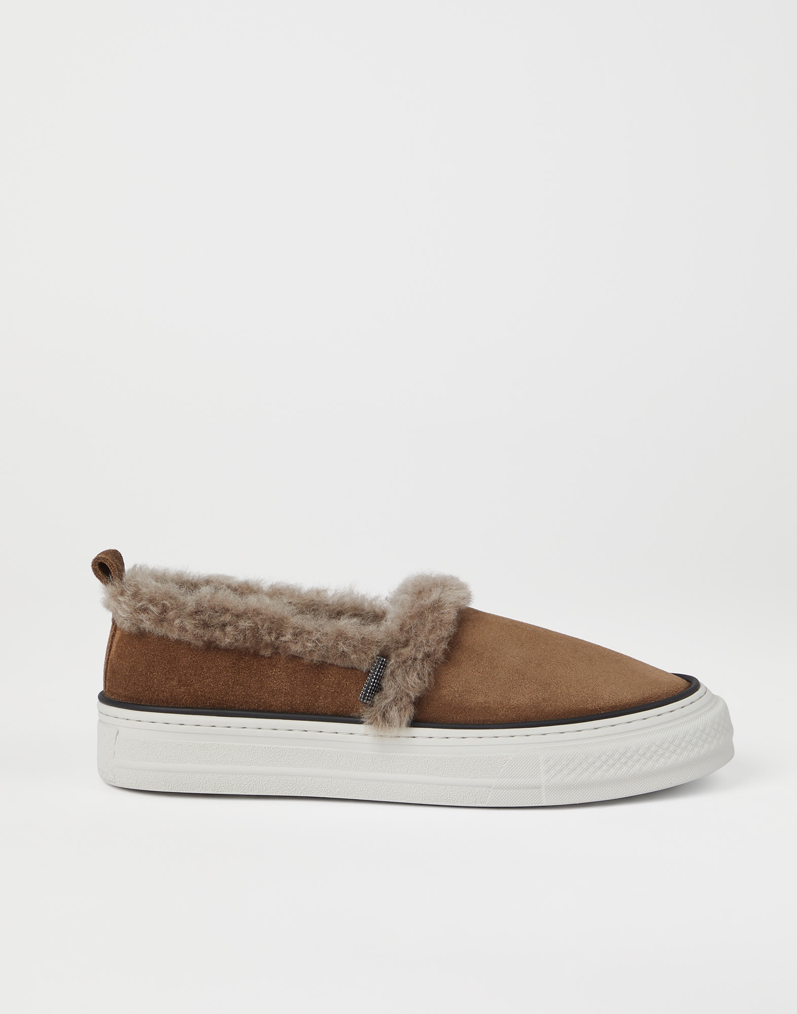 Suede slip-on sneakers with shearling lining and shiny tab - 5