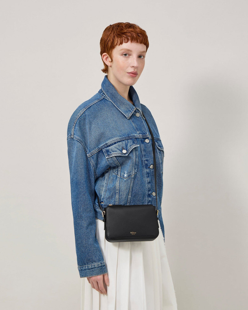 Mulberry Clovelly Pouch Black Micro Classic Grain outlook