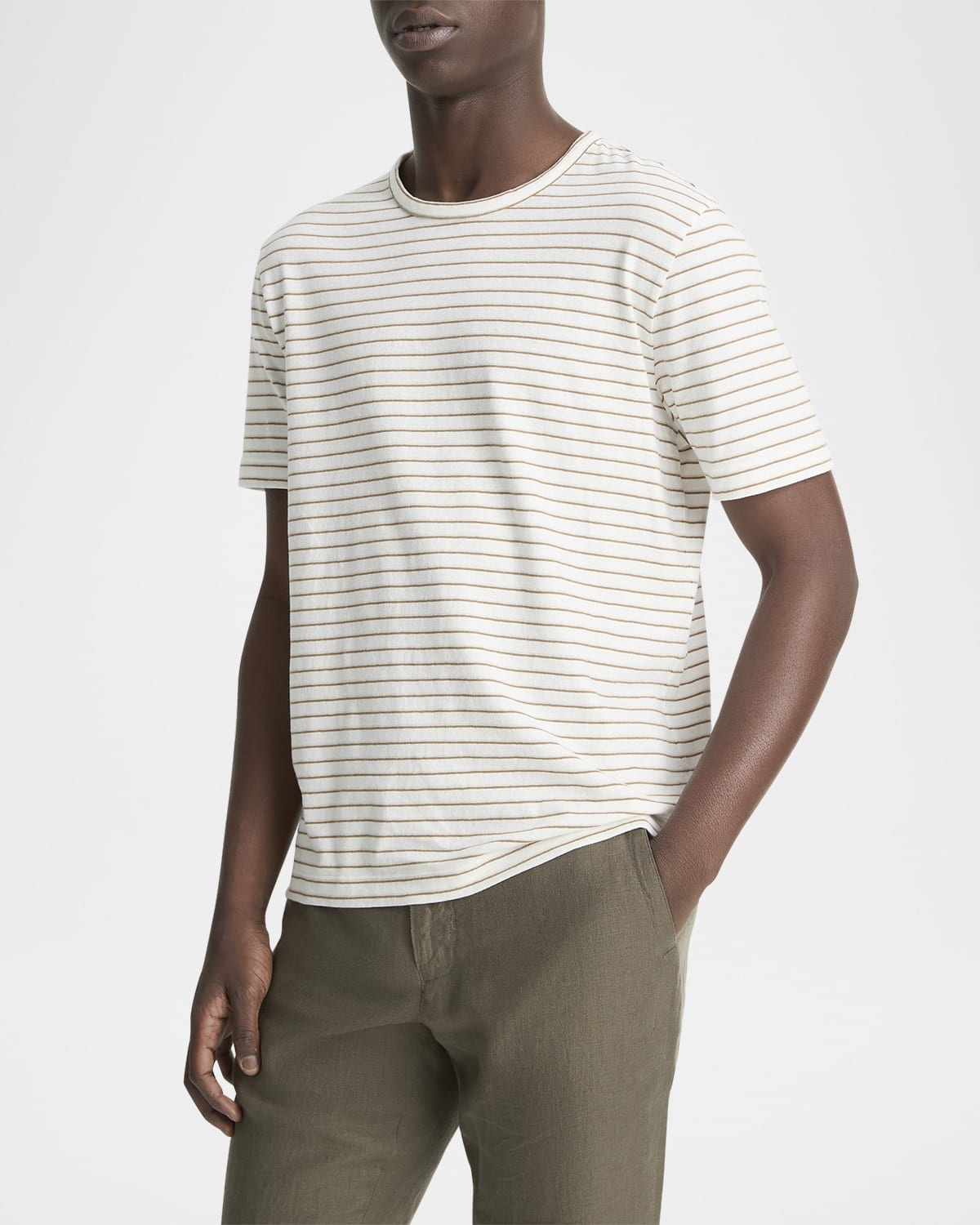 Men's Linen and Cotton Pinstripe Crewneck T-Shirt - 2