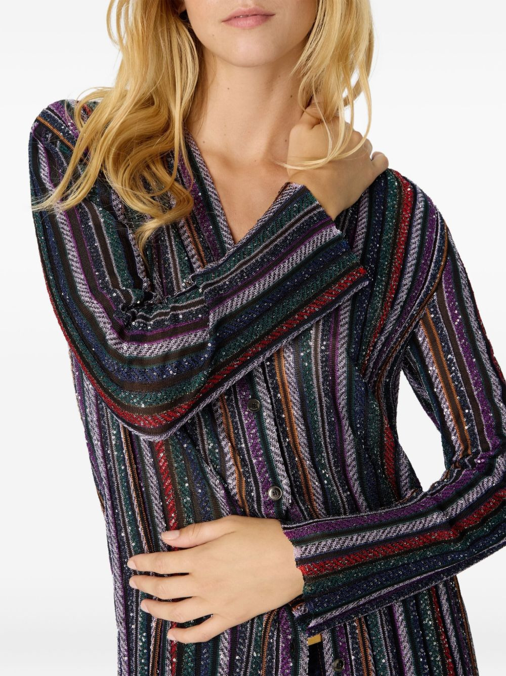 striped-pattern sequin-embellishment cardigan - 4