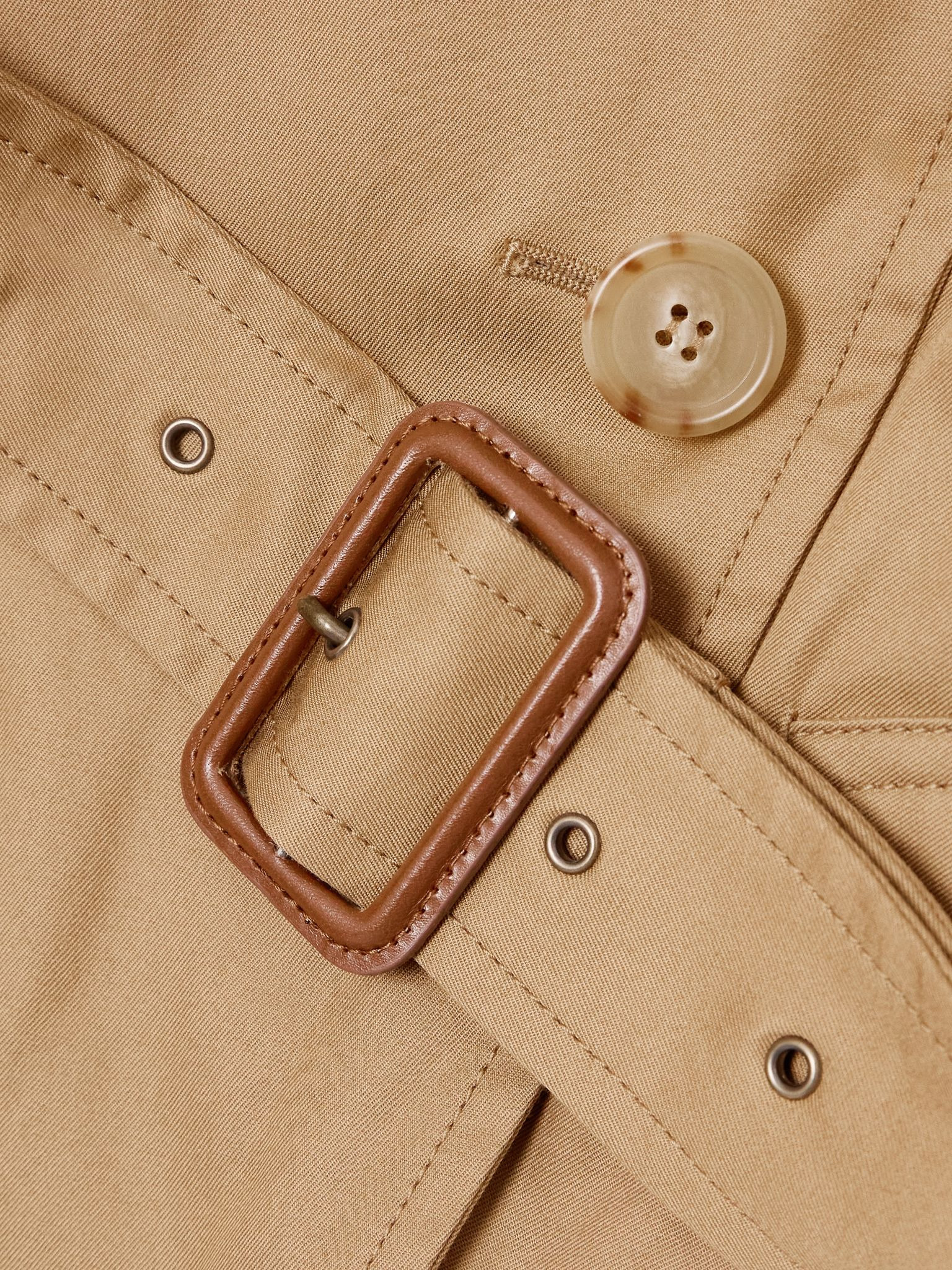 Double-breasted leather-trimmed cotton-gabardine trench coat Brown - 4